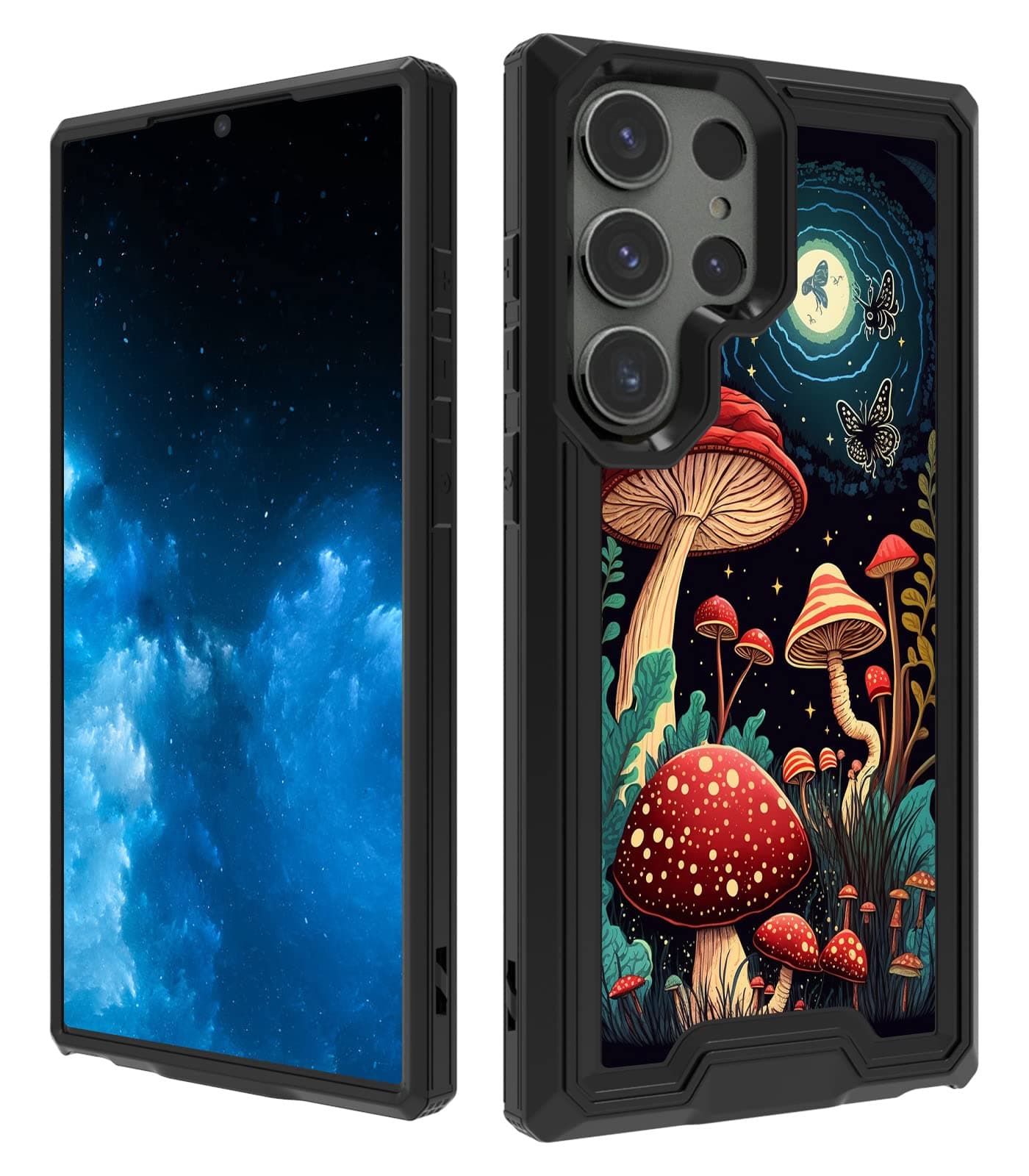 BPQOJB for Samsung Galaxy S23 Ultra Case with Mushroom Moon Pattern for Men Women Dual Layer Hybrid Hard PC Soft TPU Shock Proof Protective Phone Case for Samsung Galaxy S23 Ultra 6.8 inch 2023