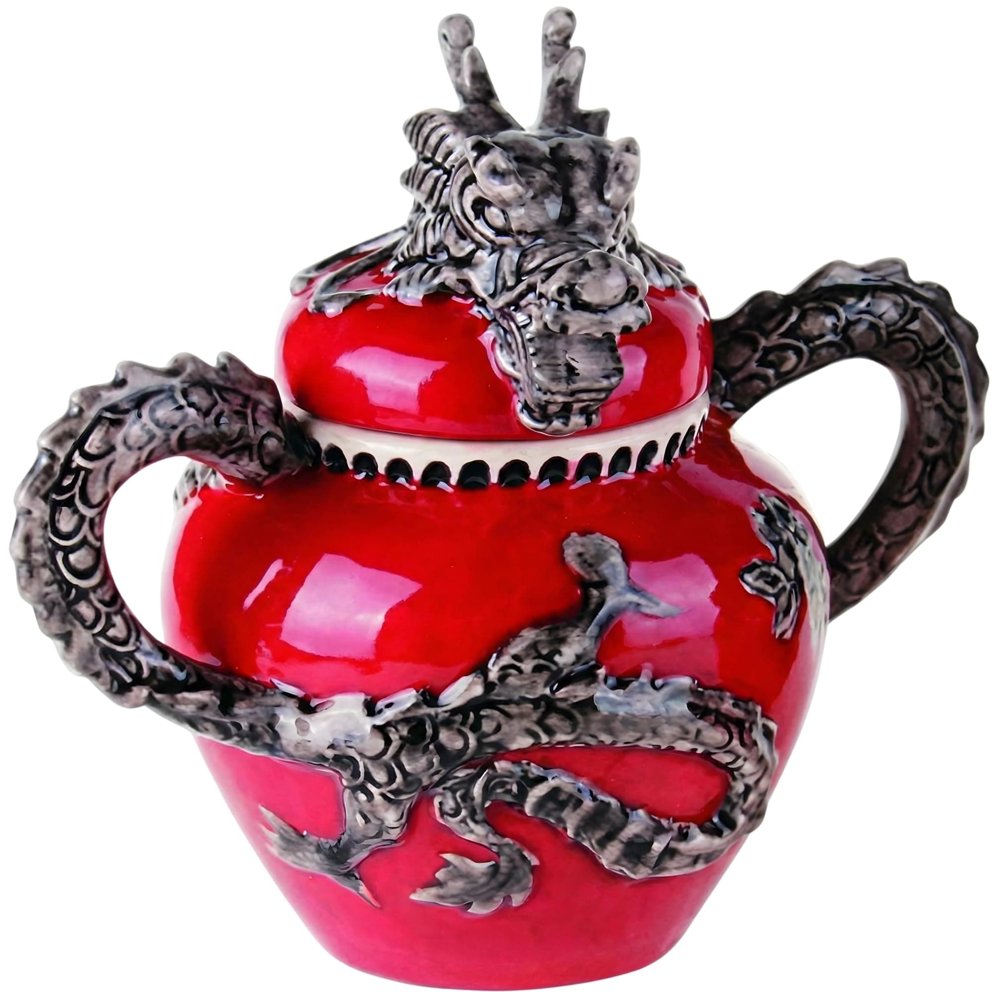 Blue Sky Ceramics Red Dragon Sugar Bowl, Multi