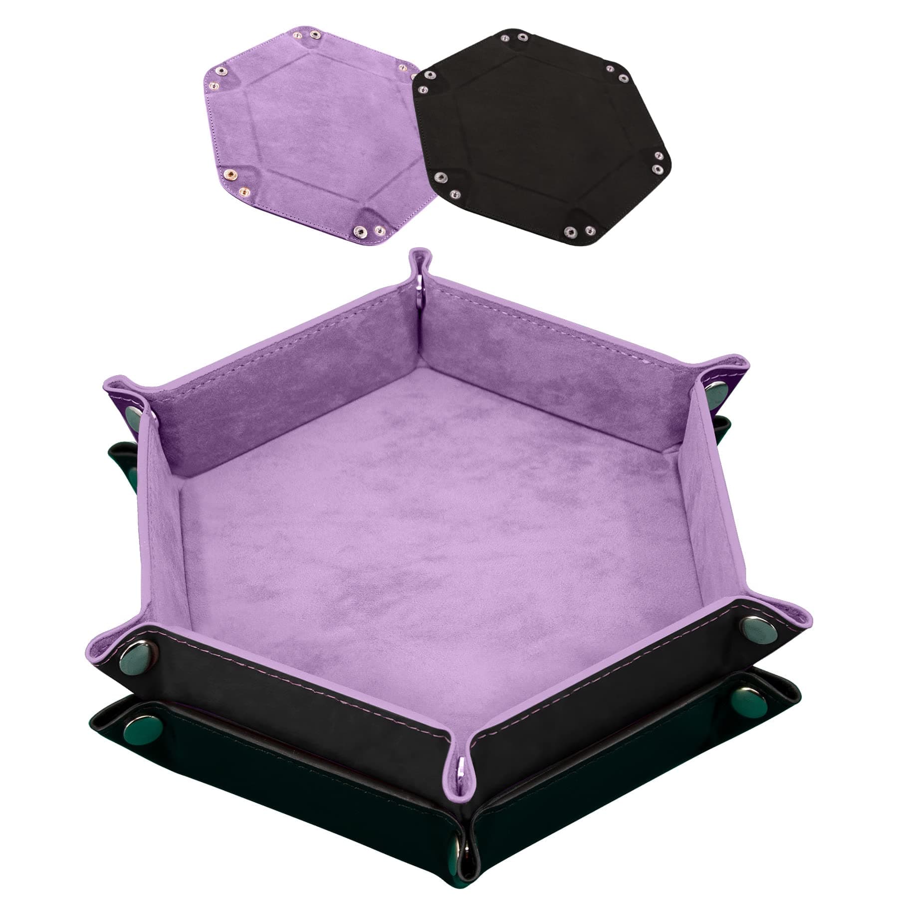 SIQUK 2 Pieces Dice Tray PU Leather Dice Folding Hexagon Tray Dice Holder for Dice Games Like RPG, DND and Other Table Games (Lilac, Black)