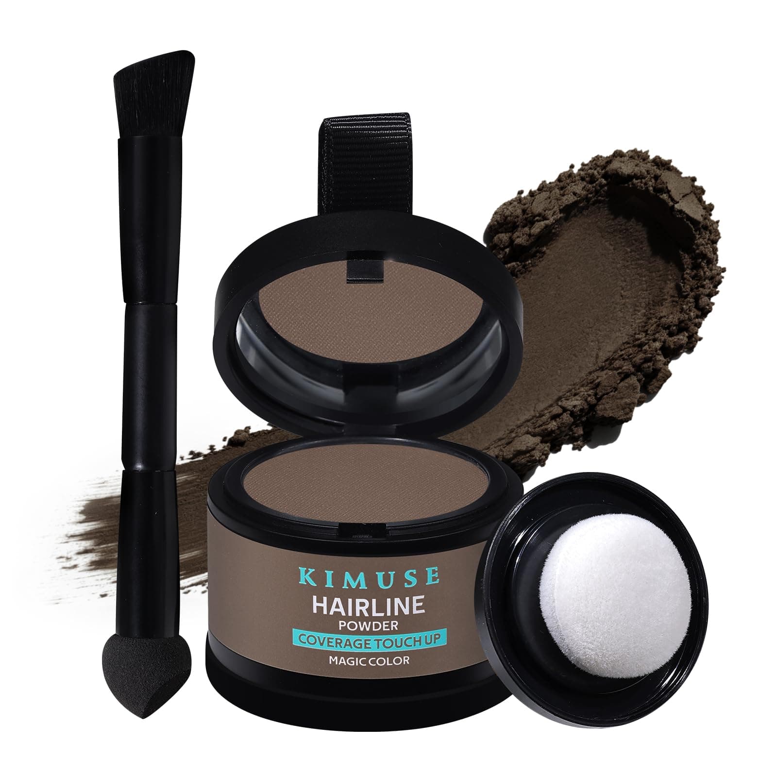 KIMUSE Hairline Powder, Root Touch Up Hair Color, Instantly Conceals Hair Loss, Bald Spot Thin Hair Powder with Dual-ended Hairline Brush for Women and Men, Transfer-proof & Sweat-proof (Dark Brown)