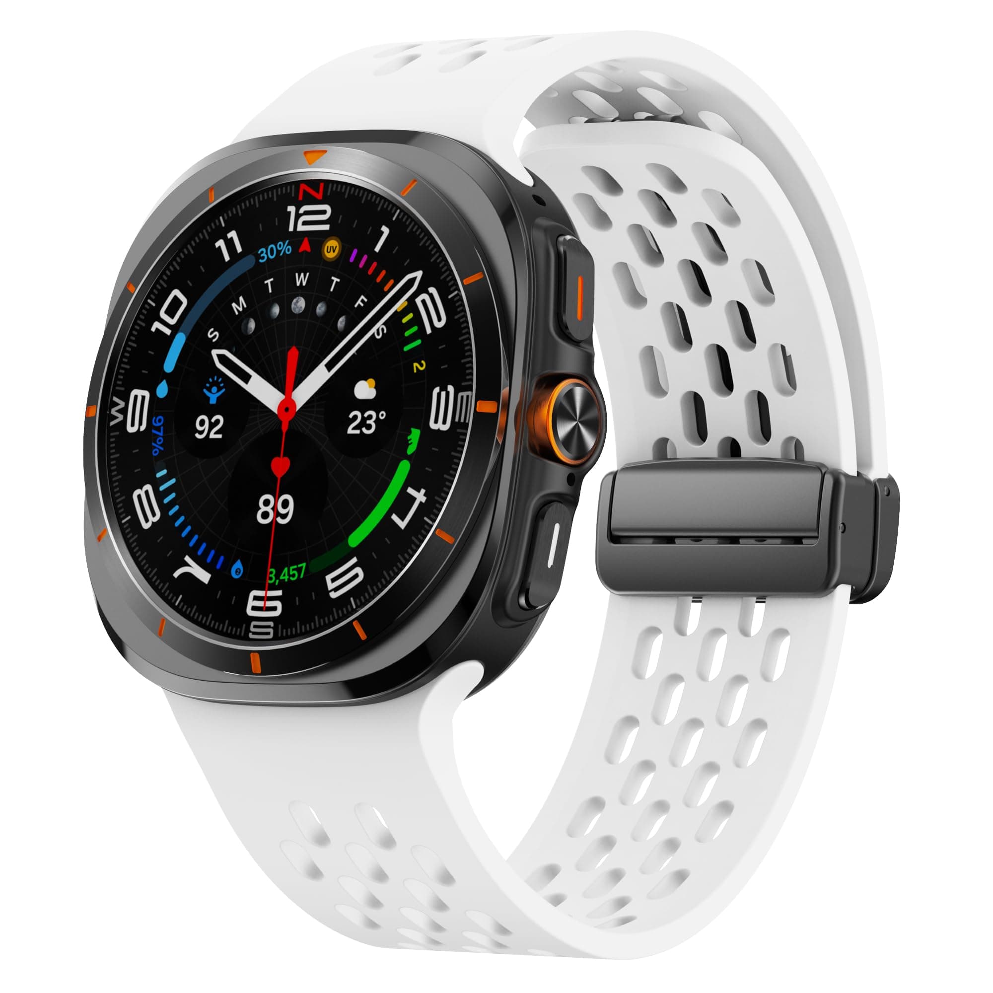 Sport Band Compatible with Samsung Galaxy Watch Ultra Bands 47mm, Silicone Breathable Replacement Strap Magnetic for Galaxy Watch Ultra 2024 Women Men (White)
