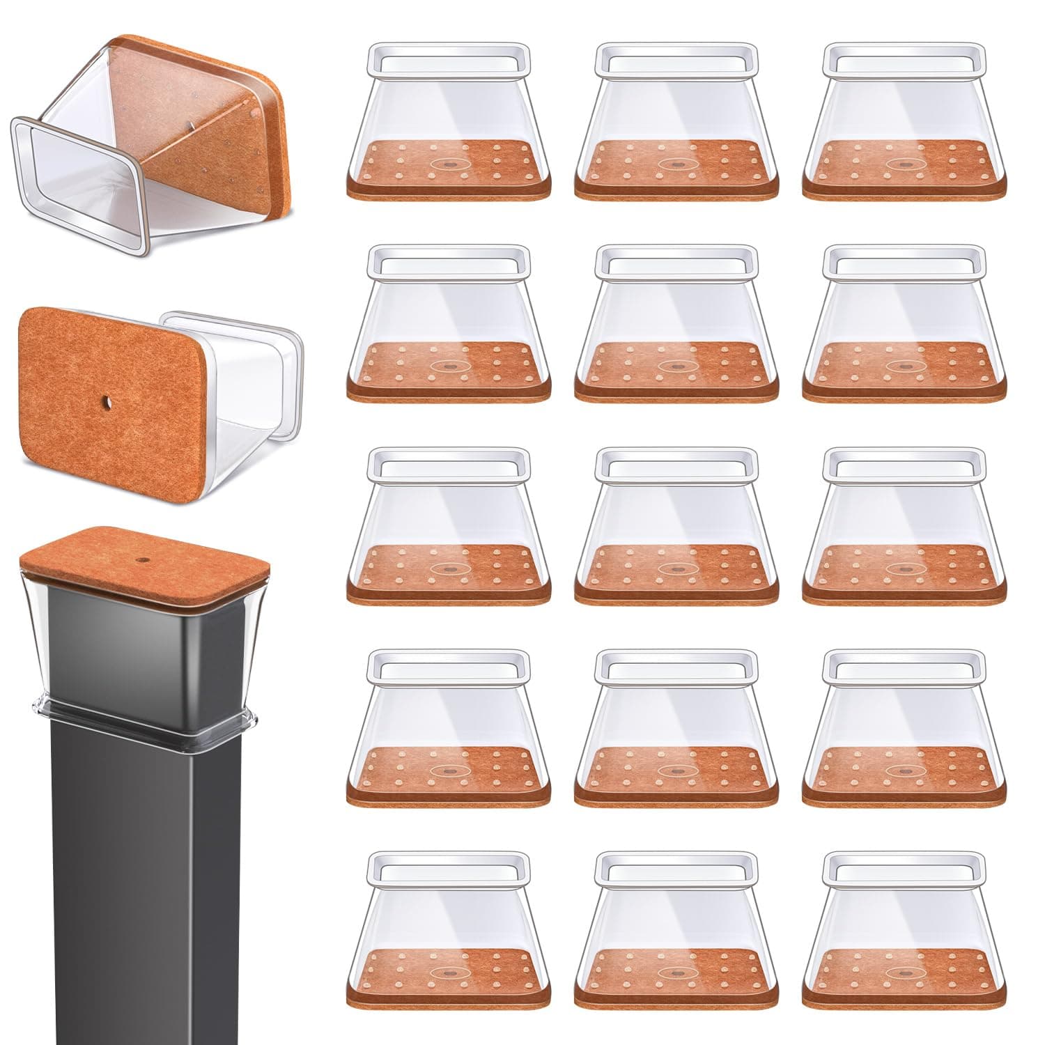 PISAO 20 Pcs Chair Leg Floor Protectors Rectangle for Hardwood Floors