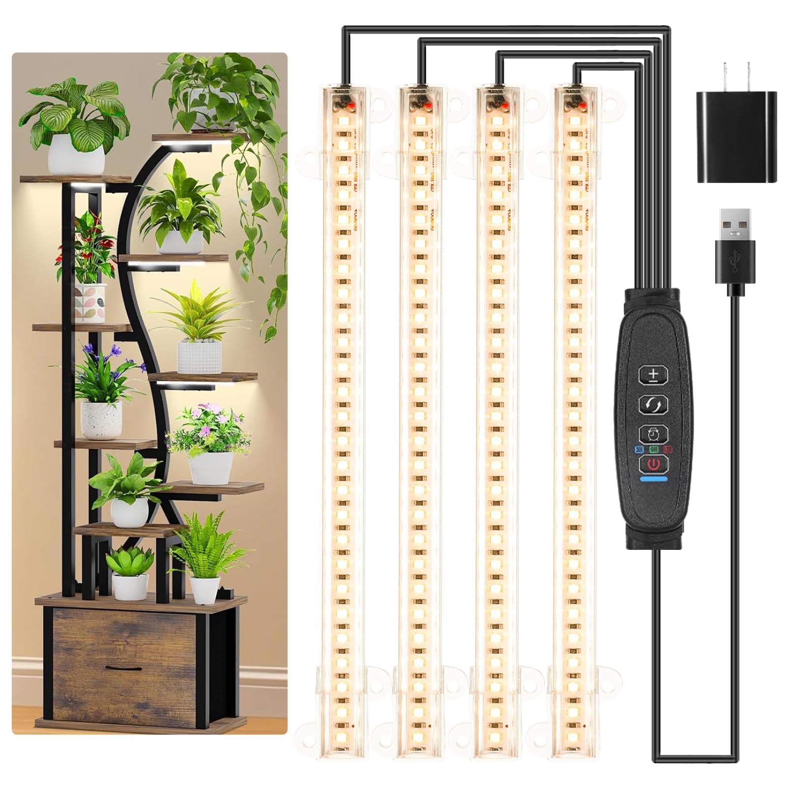 8.6 Inches LED Grow Light Strips, Grow Lamp for Indoor Plants Full Spectrum 3500K, 104 LEDs Plant Growth Light with 10 Dimmable Levels, 3/9/12Hrs for Seedling Succulent and Plant Shelf, 1 Pack