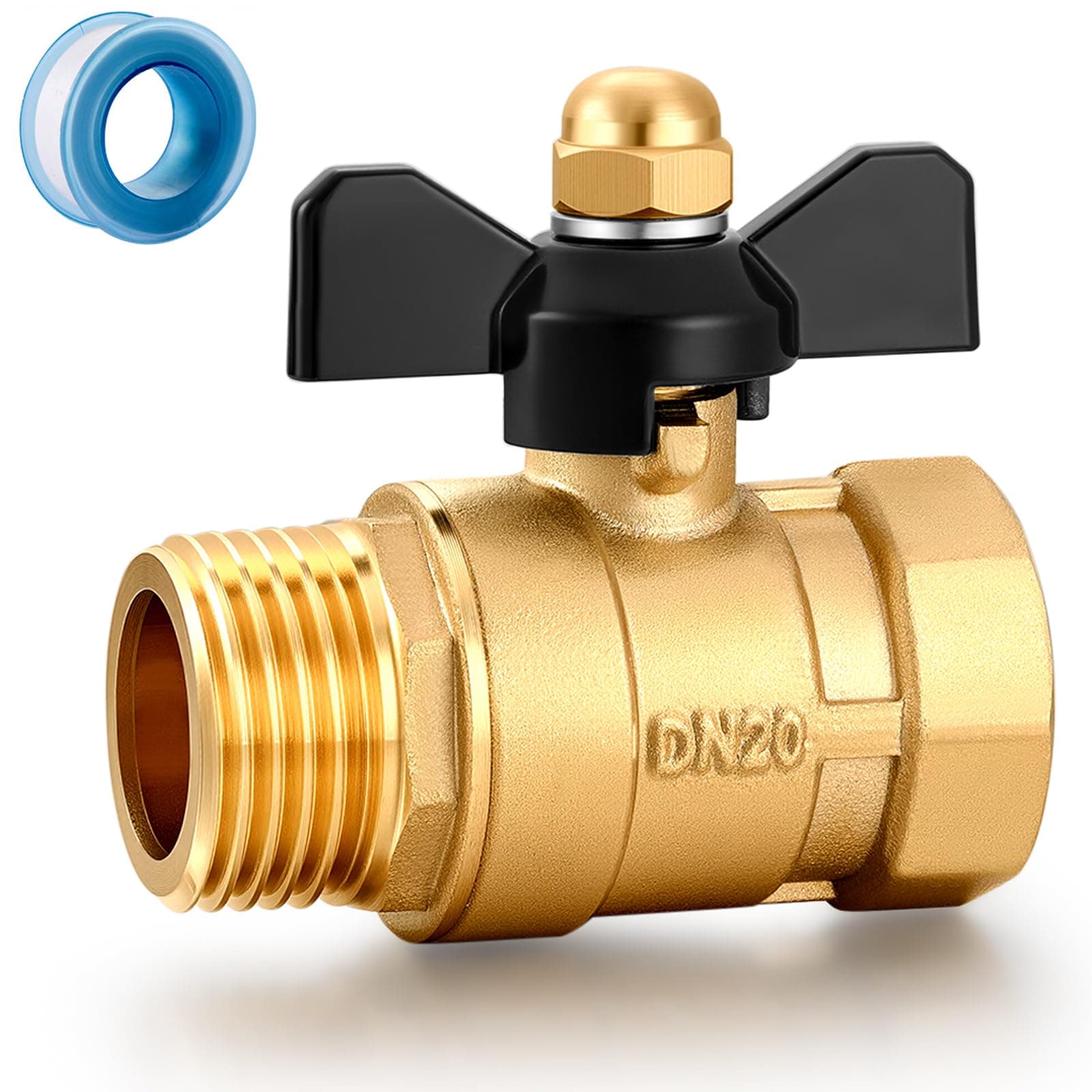 YELUN Garden Hose Brass Shut Off Valve Full Flow, No Restricted-Flow Water Shut-Off Connector, 3/4" GHT x 3/4" GHT Garden Hose Full Port Ball Valve Adapter (Butterfly Handle)