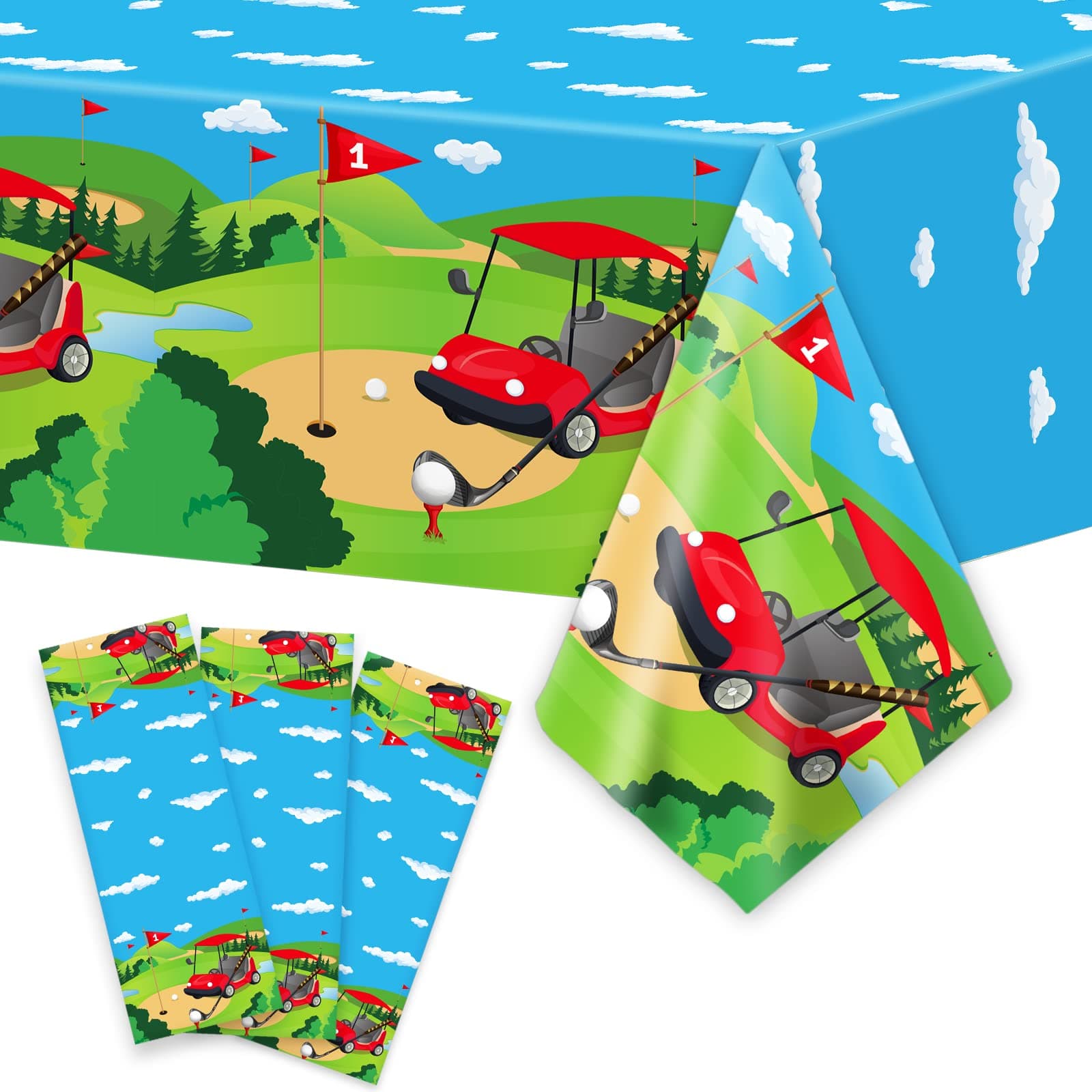 Wiooffen 3pcs Golf Birthday Party Tablecloth Supplies Plastic Table Cover Disposable Decorations Sports Favors for Kids Golf Ball Sports Games, 54” x 108”