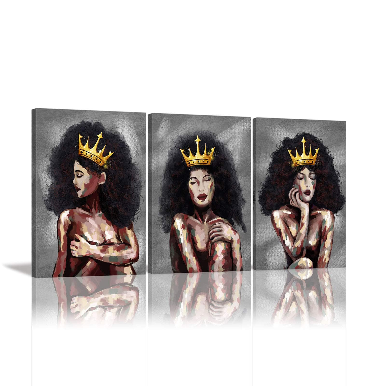 AMEMNY Sexy Body Nude Women Wall Art 3 Panels Framed Canvas Beauty Black Girl Wall Decor Modern Canvas for Living Room Bathroom Home Decor Painting Graffiti Poster Office Framed Ready to Hang