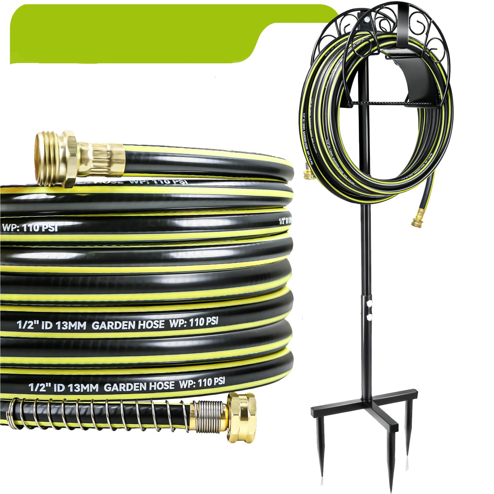 Wurzberge Freestanding Garden Hose Holder, Come with 50FT Water Hose 1/2", Heavy Duty Anti-Rust Hose Hanger for Outdoor Hose Storage