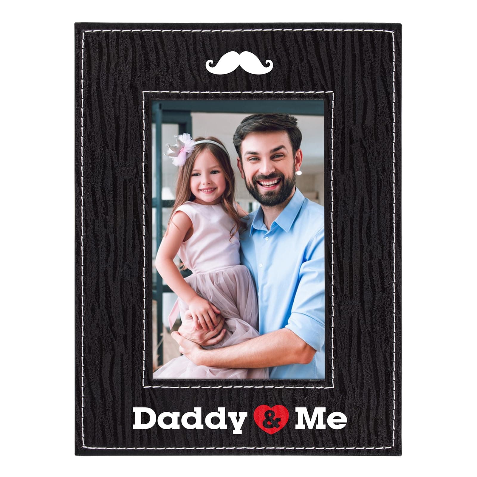 GROWTHMAGIC Daddy & Me Picture Frame - Black Leather Dad Photo Frame 4x6 Fathers Day Picture Frame from Kids Best Daddy Decoration Gifts for Home