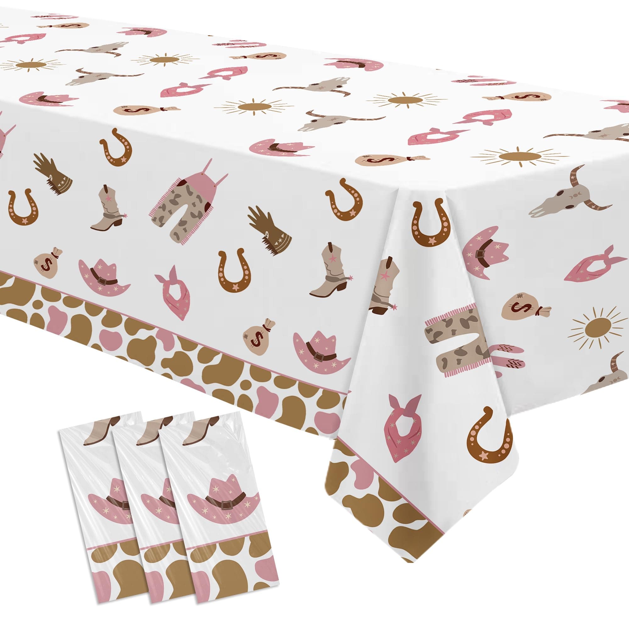 Suhelkit Western Cowgirl Party Decorations Tablecloth, Pink, 3 Pack