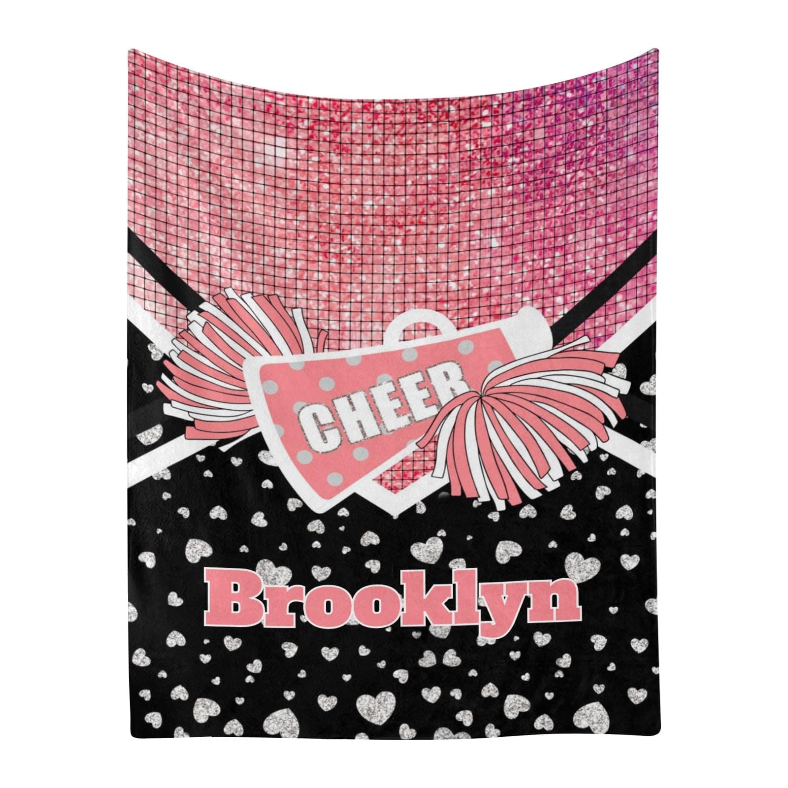 Cheer Cheerleader Pink Print Personalized Baby Blanket with Name Soft Throw Fleece Blankets for Girls Boys Newborn Infants Kids Shower Birthday Gift 40X50 inch