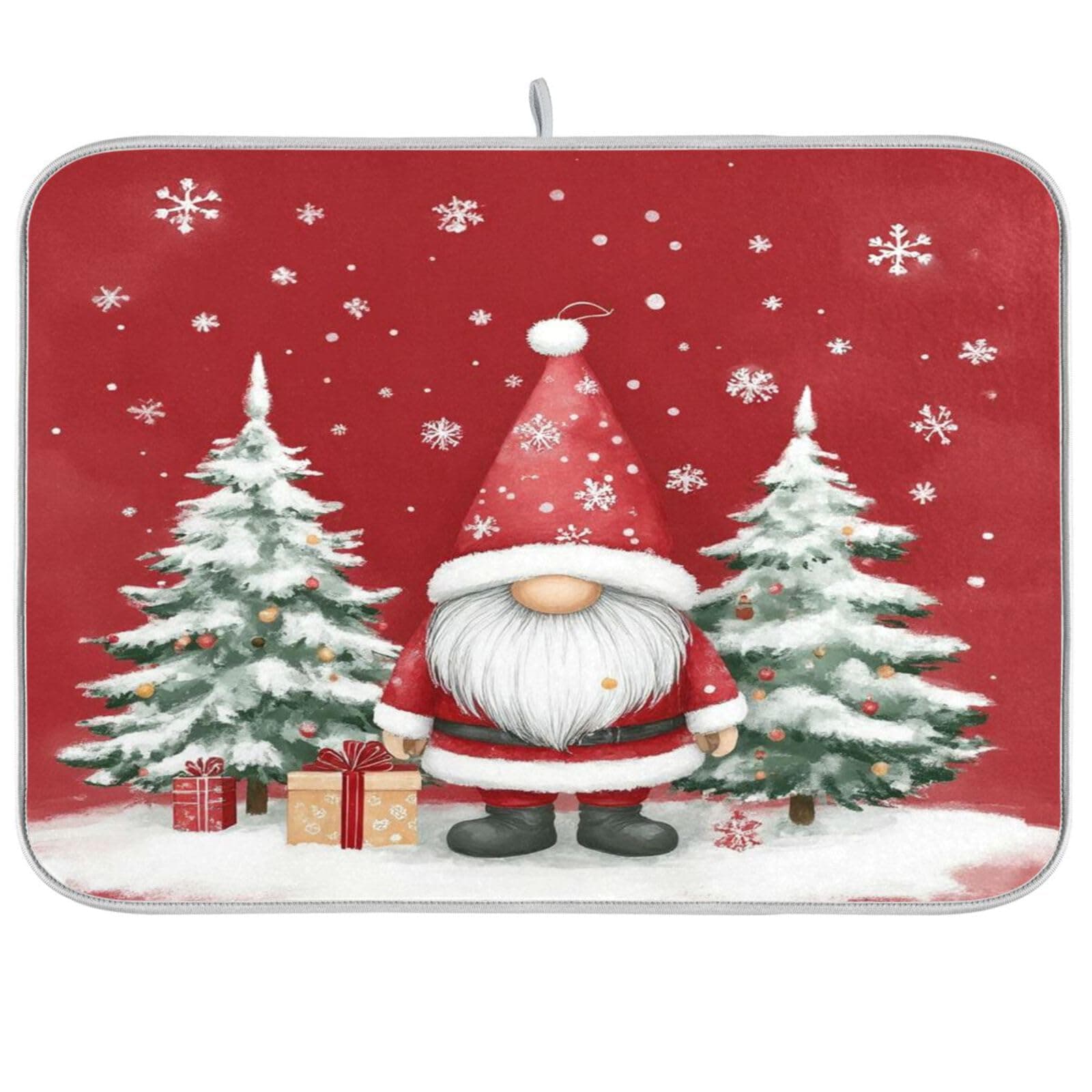 Caikeny Dish Drying Mat for Kitchen Xmas Red Gnome Christmas 18X24 Inch Dishes Pad Drainer Counter Mats Absorbent Dry for Countertops Decor
