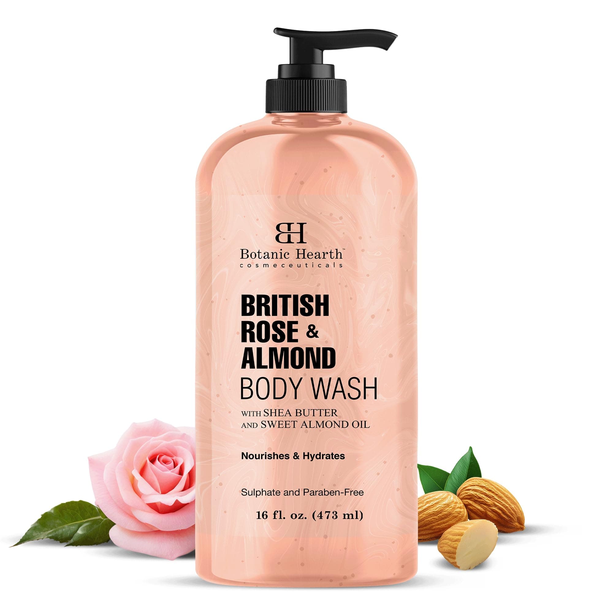 Botanic Hearth British Rose & Almond Body Wash | Shower Gel, 16 fl oz