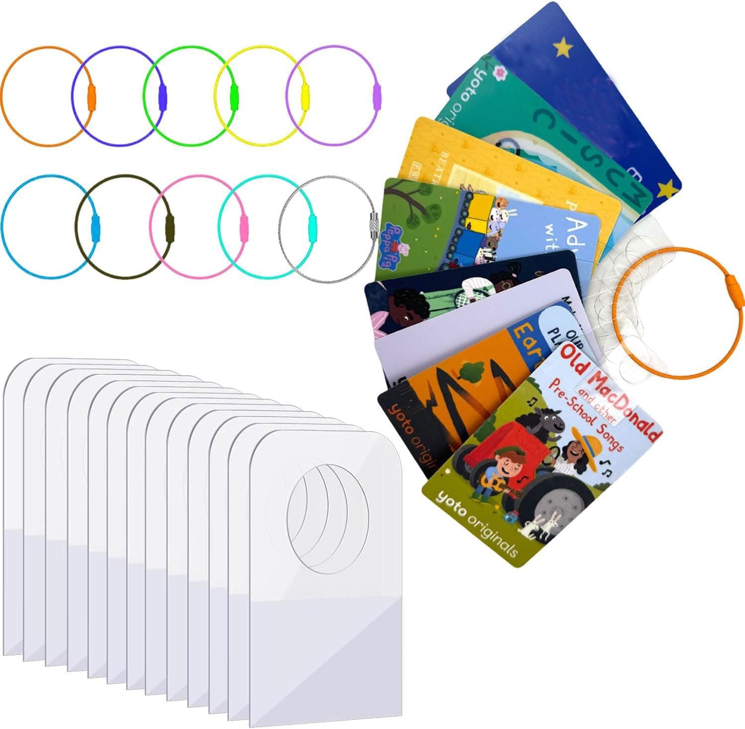 Card Holder for Yoto Cards Rings and Tabs 200 PCS Self Adhesive Tabs with 10 Loops Easy Travel Carry Yoto Cards Organizer Storage