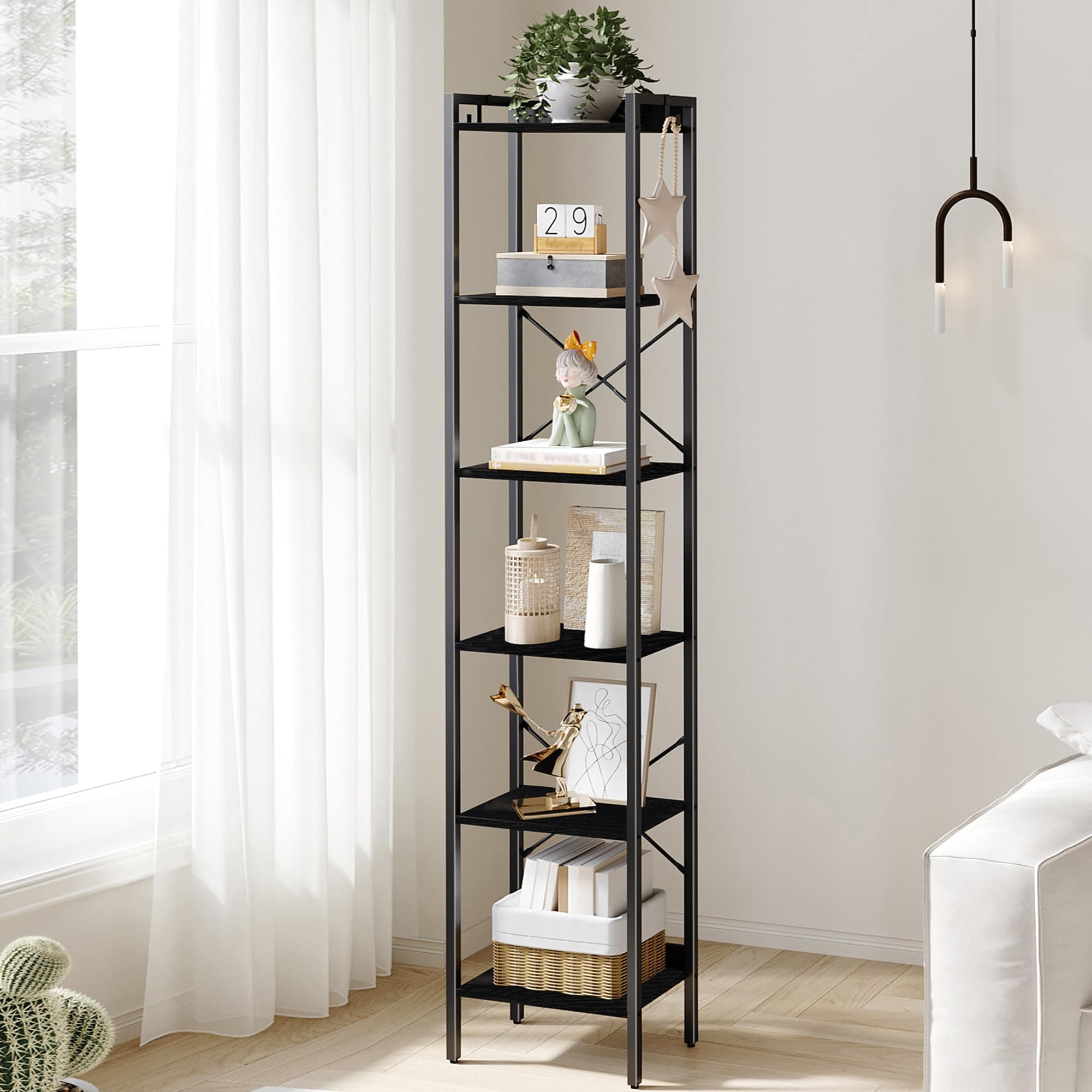 Hzuaneri Bookshelf, Book Shelf,Industrial Bookcase with 2 Hooks