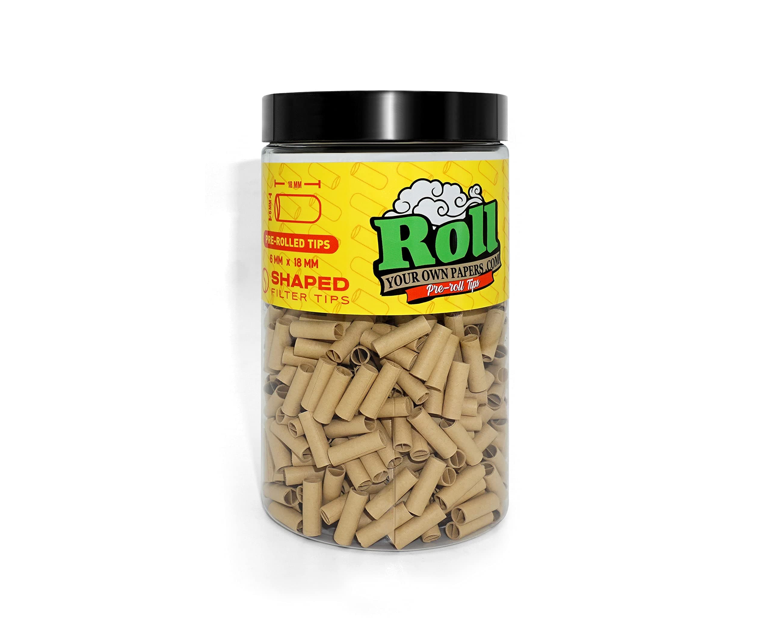 ROLLYOUROWNPAPERS Natural Unbleached Pre-Rolled Filter Tips, Ø6mm - Bottle of 500 Tips