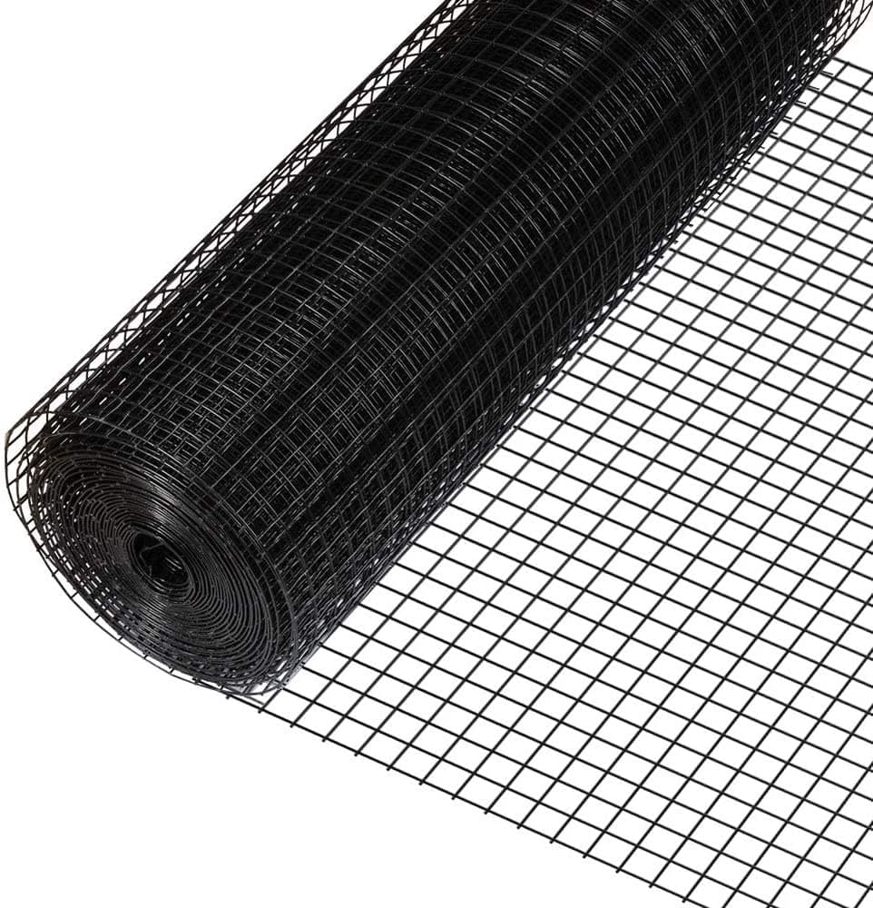 Fencer Wire 16 Gauge Black Vinyl Coated Welded Wire Mesh Size 1 inch by 1 inch for Home and Garden Fence and Pet Enclosures Protect Chickens Rabbits and Farmed Animals (c) 3 ft. x 50 ft.)