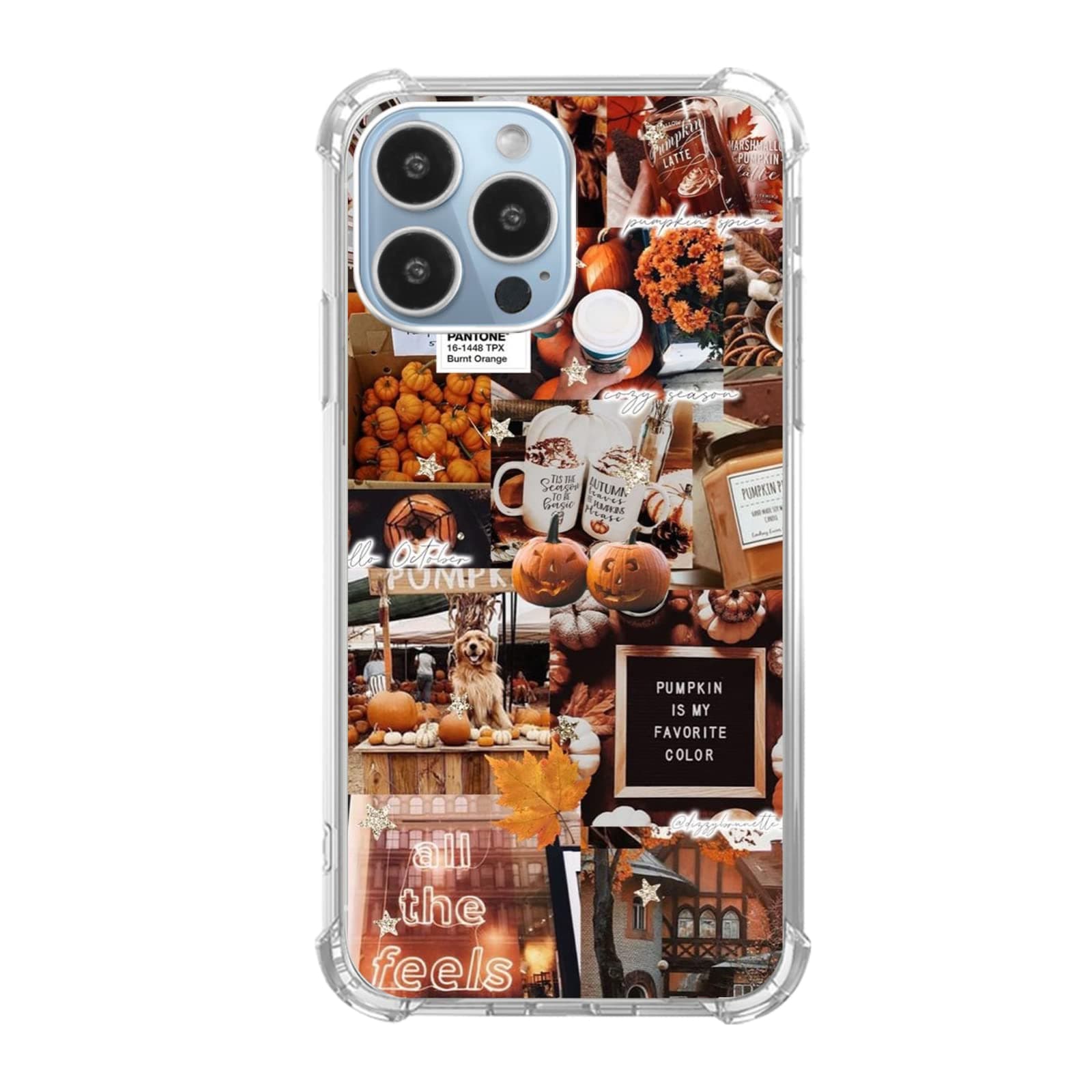Autumn Fall Leaves Cell Phone Case Compatible with iPhone 13 Pro, Retro Halloween Pumpkin Aesthetic Collage Case for Girls Boys Men and Women, Unique Trendy Design TPU Bumper Case