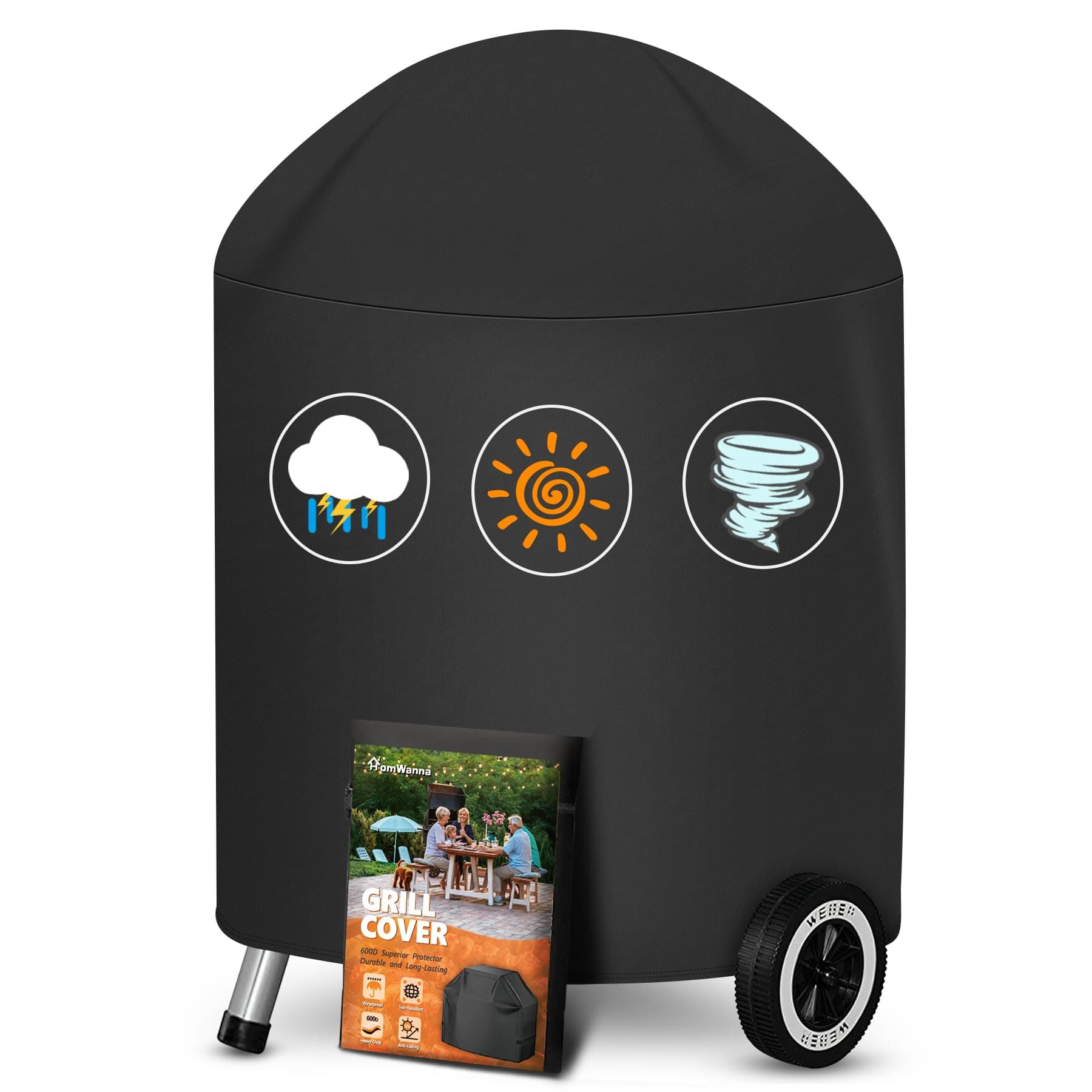 HomWanna Kettle Grill Cover 22 Inch - Superior Charcoal Grill Cover for Weber 22" Kettles - 600D Outdoor Small BBQ Covers for Weber 22 Inch Original Kettle, Master Touch Charcoal Grill and More
