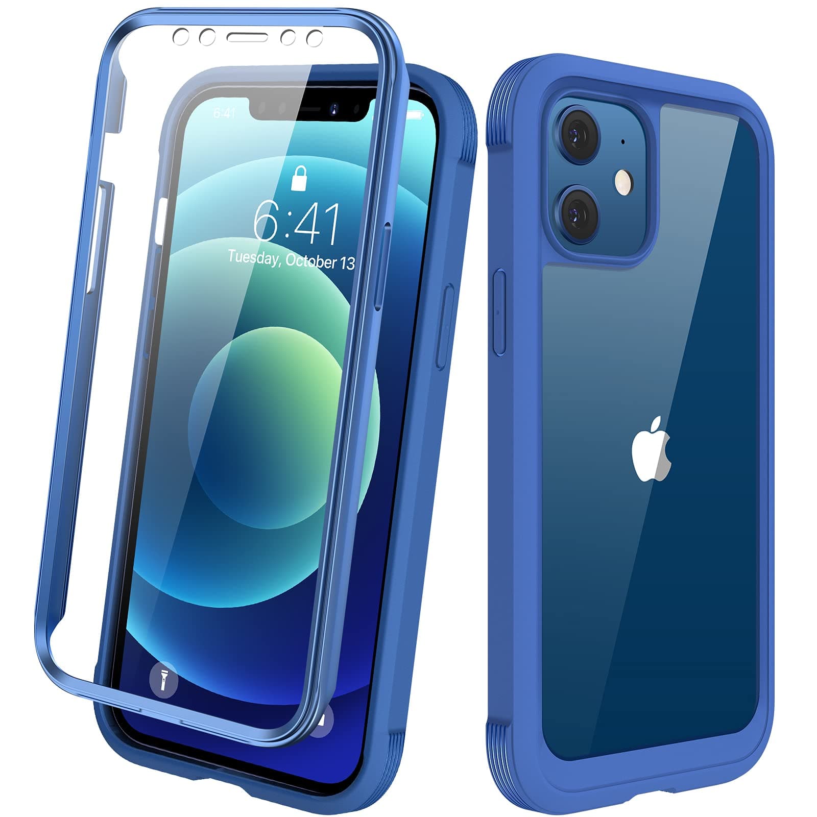 Diaclara Designed for iPhone 12/12 Pro Case, Full Body Rugged with Built-in Touch Sensitive Anti-Scratch Screen Protector, Soft TPU Bumper Case for iPhone 12/12 Pro 6.1" (Mediterranean Blue)
