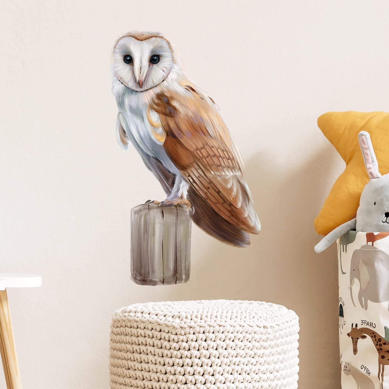 RoyoLam Barn Owl Standing on Wooden Stake Wall Decal Nursery Animal Bird Wall Sticker Removable Peel and Stick Waterproof Wall Art Decor Stickers for Kids Baby Classroom Living Room Playing Room Bedroom