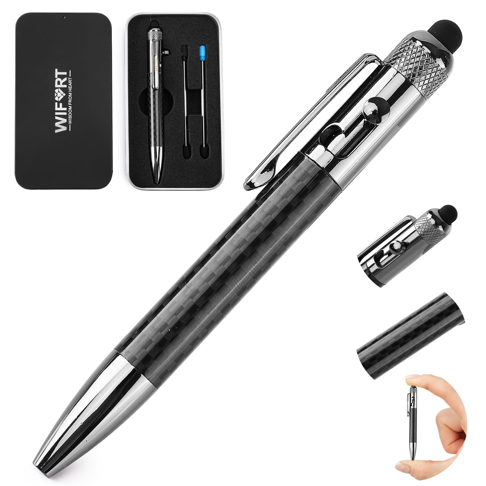 WIFORT 4'' Carbon Fiber Bolt Action Pen Stylus with Black/Blue Ink for Gift