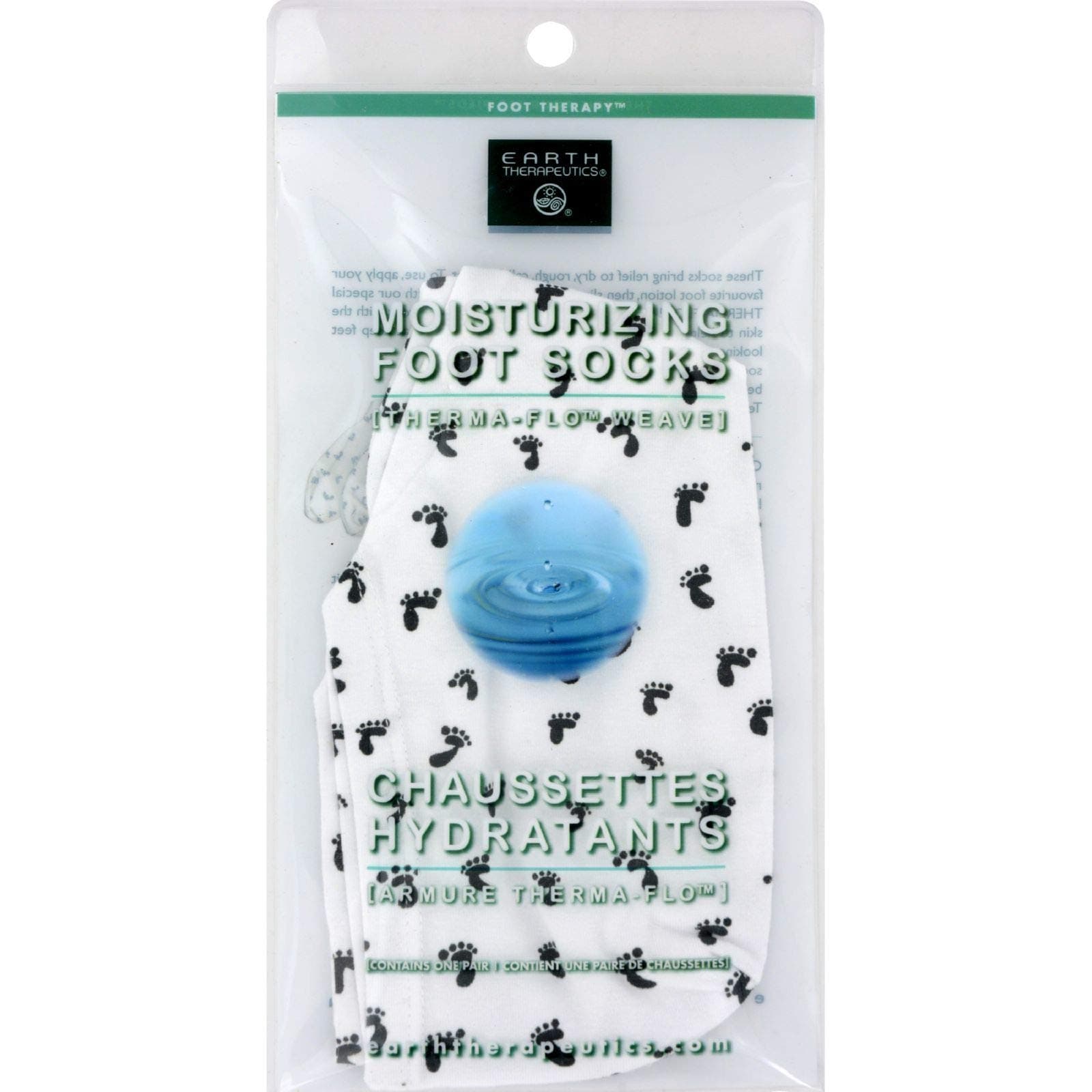 Earth Therapeutics Moisturizing Foot Sock White with Footprints (1 Pair)