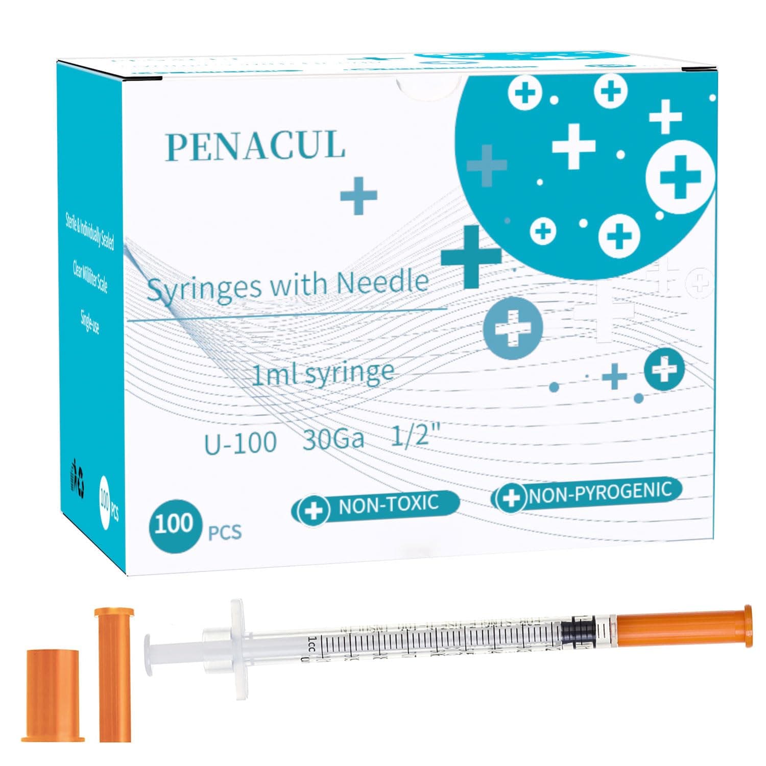 Disposable Lab Supplies 1ml 30Ga 1/2 Inch, Individually Wrapped (100pcs)