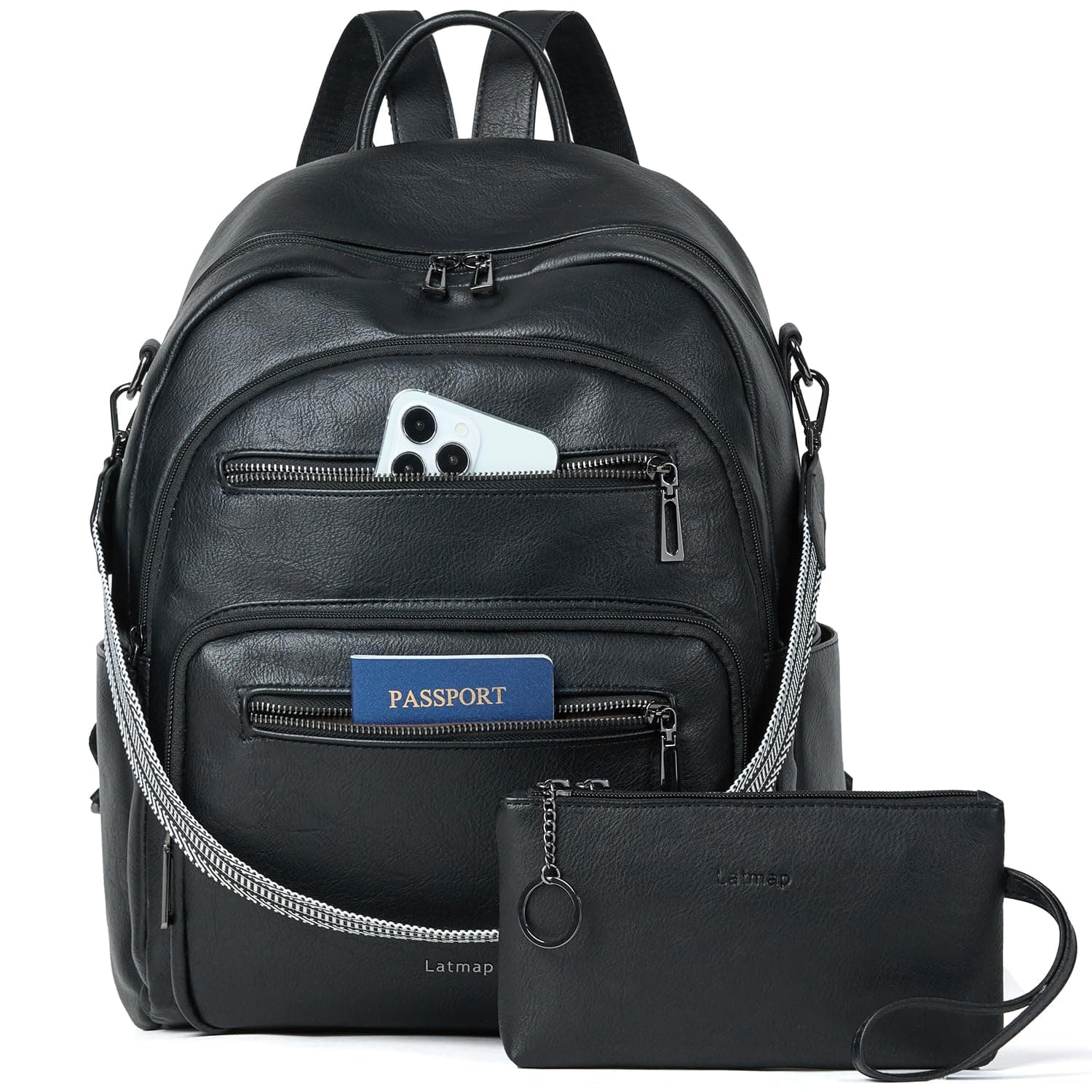 LATMAP Backpack Purse for Women Laptop Backpack, Leather Travel Backpack Shoulder Bag Teacher College Daypack Work Handbag fits 14" Laptop-Black