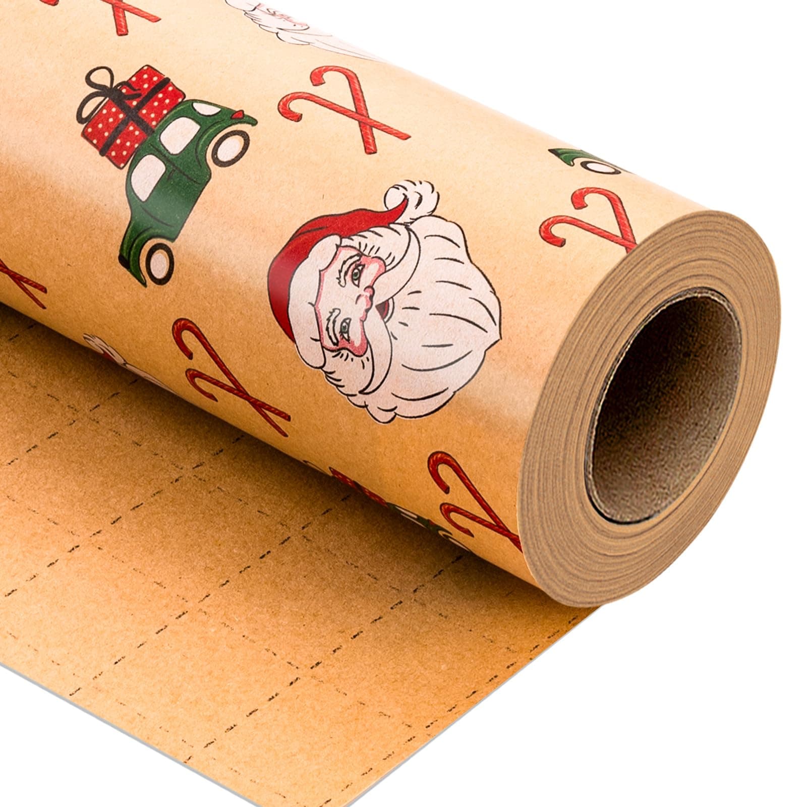 Yarcony Kraft Christmas Wrapping Paper Roll, Brown Vintage Santa Wrapping Paper, Funny Santa, Truck & Candy Cane Pattern Thick Christmas Gift Wrap for Holiday Gift Packaging (17 Inch X 33 Feet)