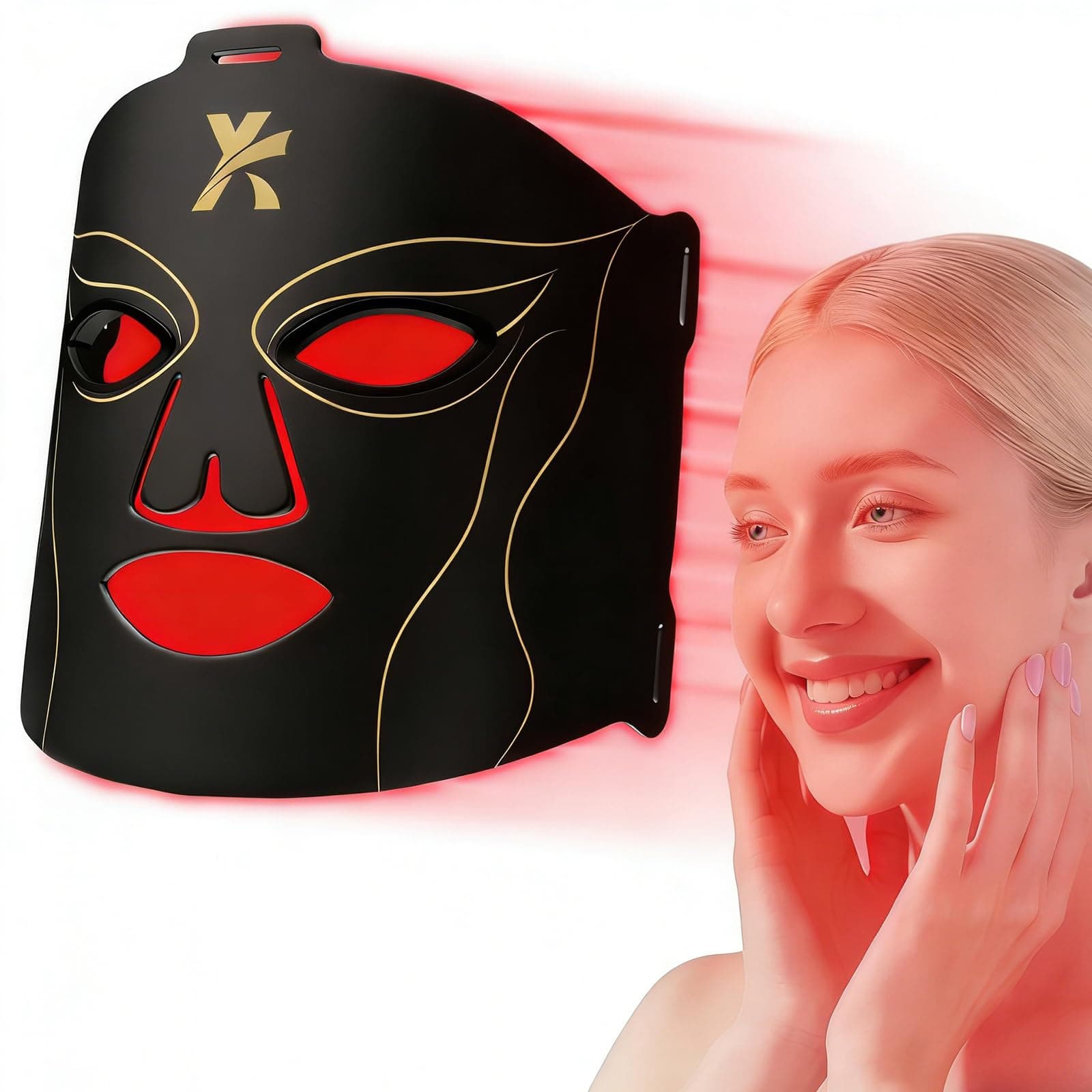 YKeluxon Red Light LED,Red Light Mask Portable Design for Home and Trave 6000mAh Rechargeable (Black G)