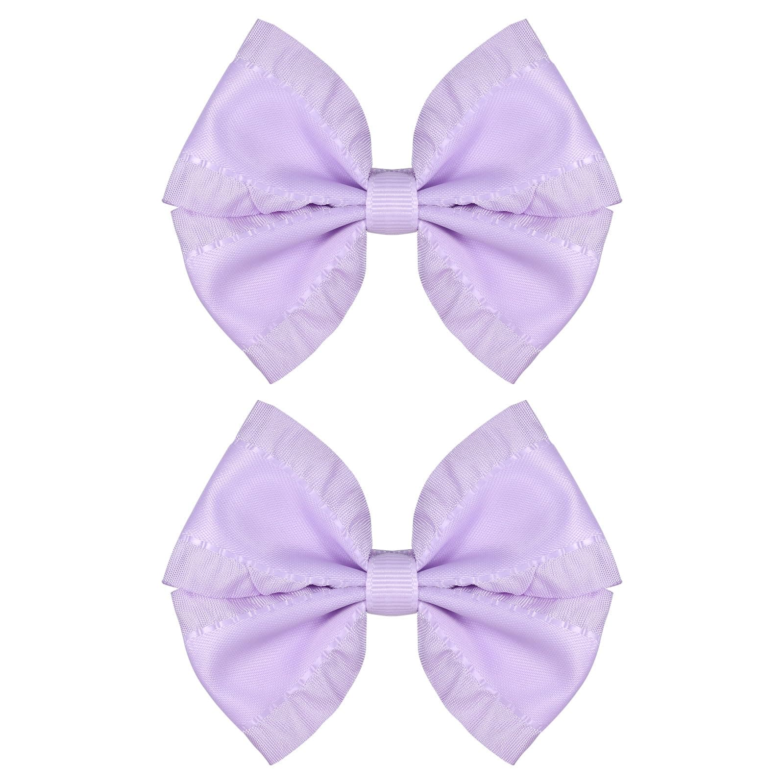 3 Inches Ruffled Grosgrain Ribbon Pinwheel Hair Bows Alligator Clips Hair Barrettes 2pc Cute Handmade Hair Decor Accessories for Baby Girls Kids Toddlers Teens Light Purple