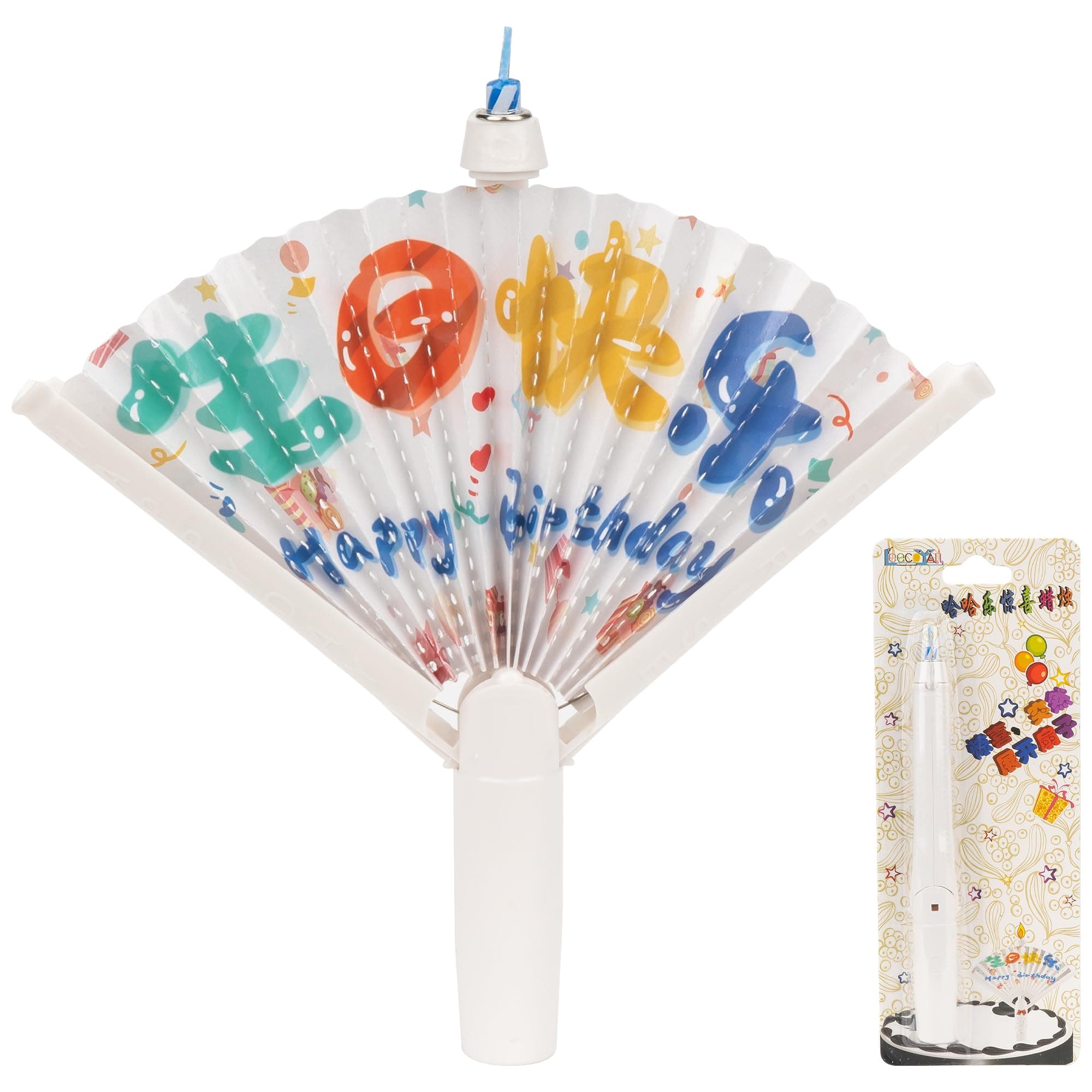 HannaFires Creative Birthday Cake Candles with Fan-Shaped Banner - Unique Chinese 'Happy Birthday' Design for Candles, Gift for Celebrations (Chinese Text)