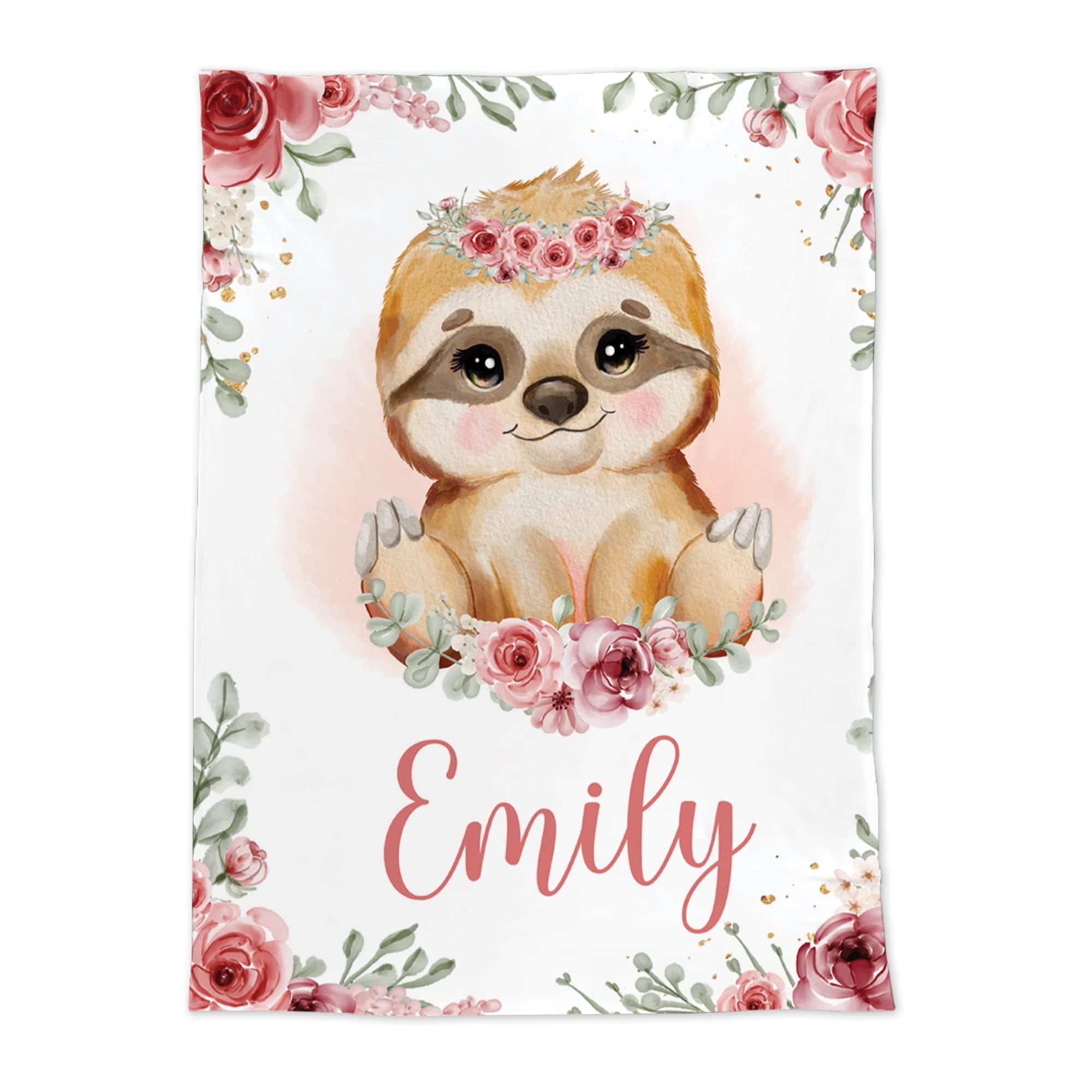 Personalized Baby Blankets with Name, Customized Baby Blankets for Girls- Sloth Baby Blanket, Best Gift for Baby, New Mom, Newborn, 30 x 40 inch, Super Soft Plush Fleece