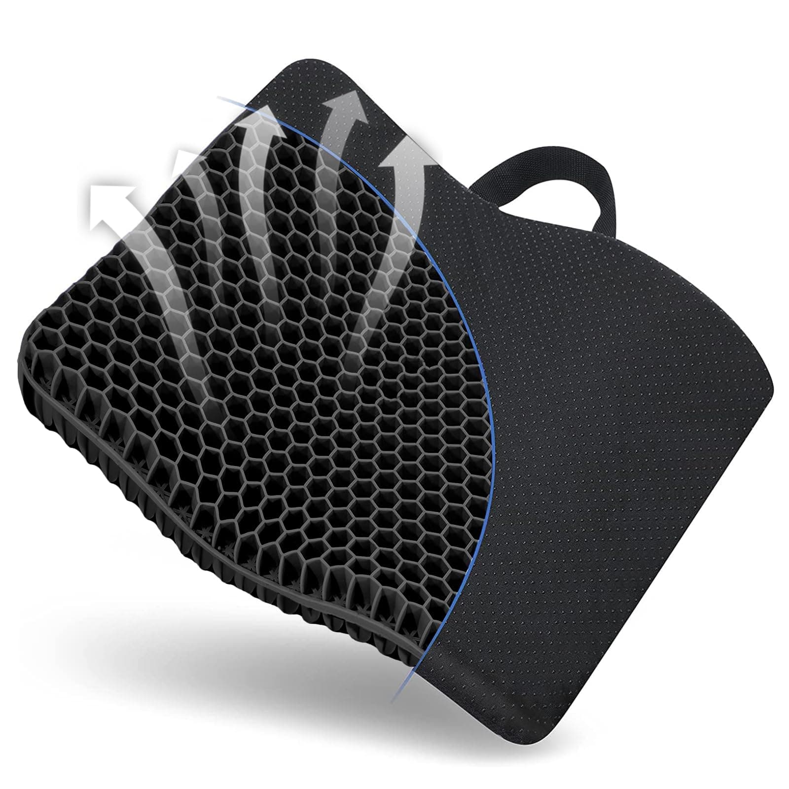 Gel Seat Cushion -for Long Sitting, Double Layer Breathable Honeycomb Chair Cushion with Non-Slip Cover for Help Relieve Pain, for Office Chair, Cars, Long Trips,Durable,Portable