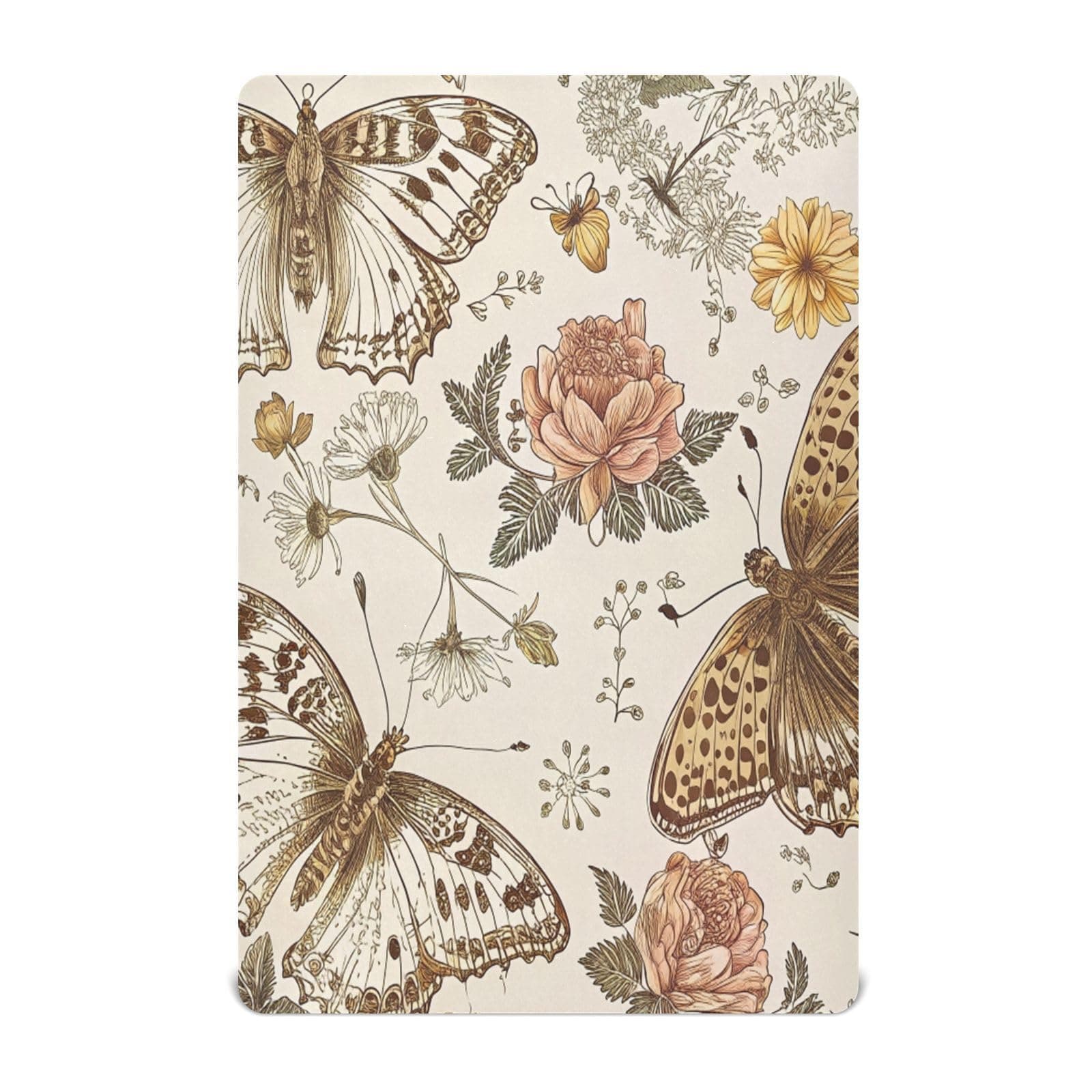 Kigai Vintage Butterfly Flower Crib Sheet for Boys and Girls Jersey Knit Fitted Baby Sheets for Standard Crib and Play Mattresses, Cozy Soft Breathable, 27 x 39 inch