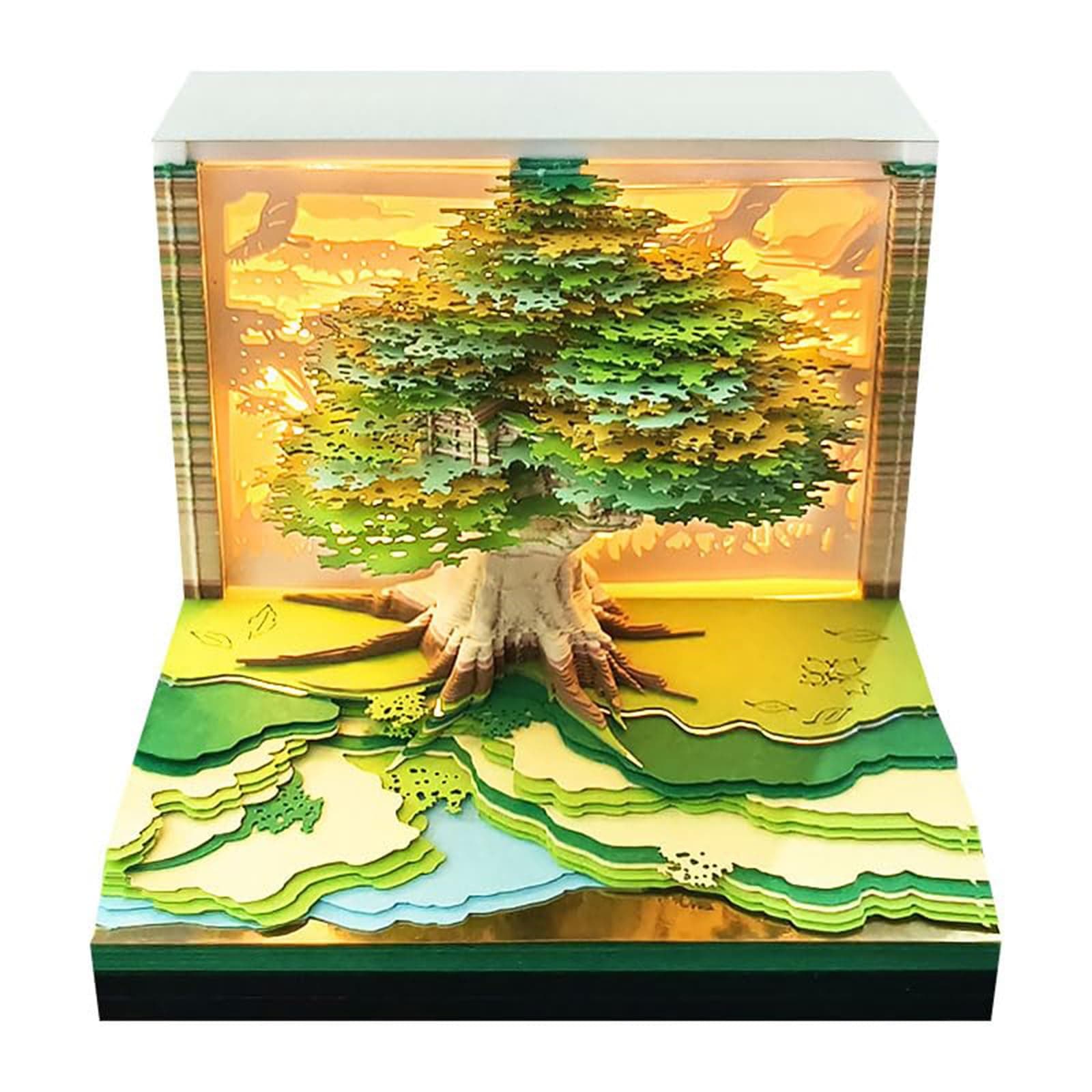 3D Time Piece Calendar, 2026 Desk Calendar With LED Light, 3d Tree Memo Pad Creative Desk Calendar, Christmas Gift for Colleague Friend, Desktop Decoration
