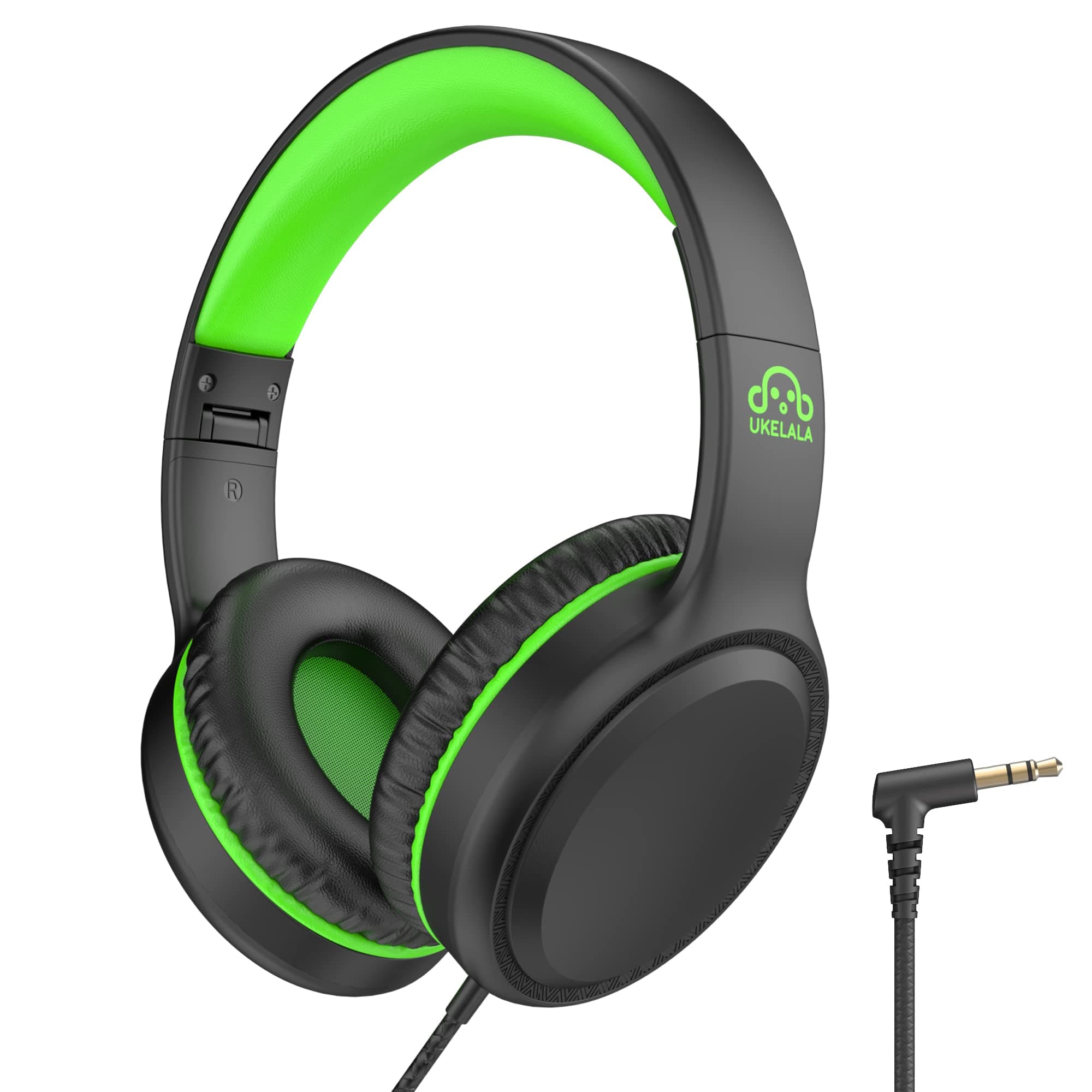 UKELALA U2 Kids Headphones Wired, On Ear Head Phones Adjustable, Foldable, Boys Girls Headphone for School/Travel/Tablet Green