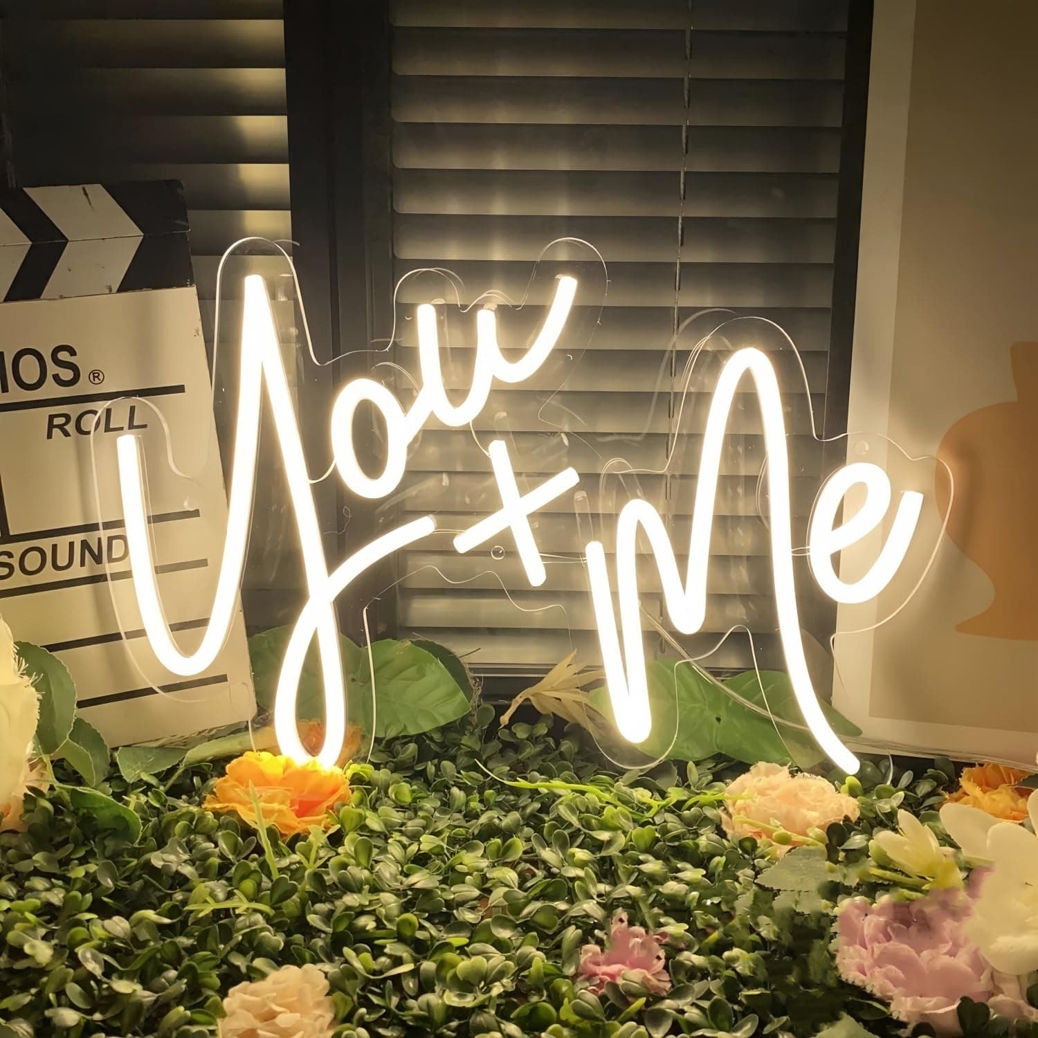 You and Me LED Neon Sign Transparent Acrylic Light Decor for Wedding Birthday Party Wall Home Bedroom Room Art Decoration with USB Light Modulator 5V