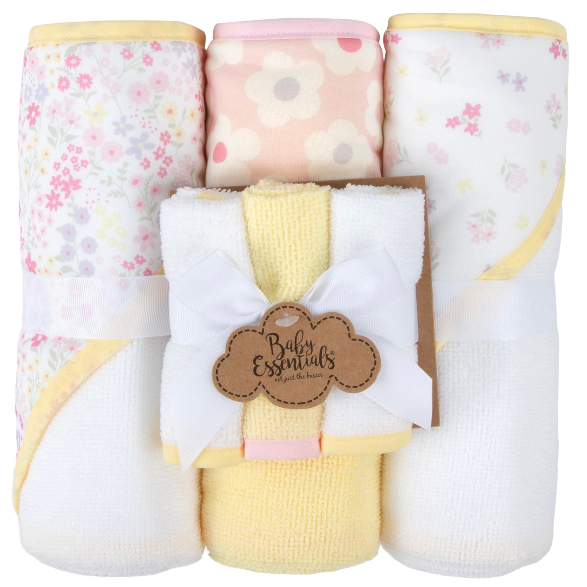 Baby Bath Essential Hooded Baby Bath Towel and Washcloth 6 Piece Set for Newborns, Infants & Toddlers, Boys & Girls Baby Hooded Towels Set (Daisy Flowers)