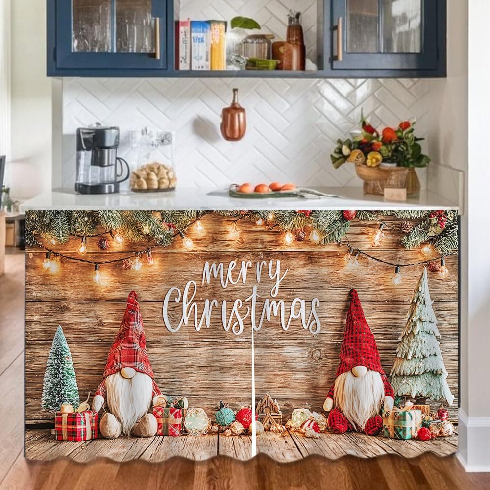Wdesyadms Cabinet Cover Curtain 55.12x31.50 Inch Magic Tape Christmas Gnome and Tree Design Under Sink Skirt for Kitchen Bathroom Laundry Storage Area Shelf Cover Rustic Holiday Decorative