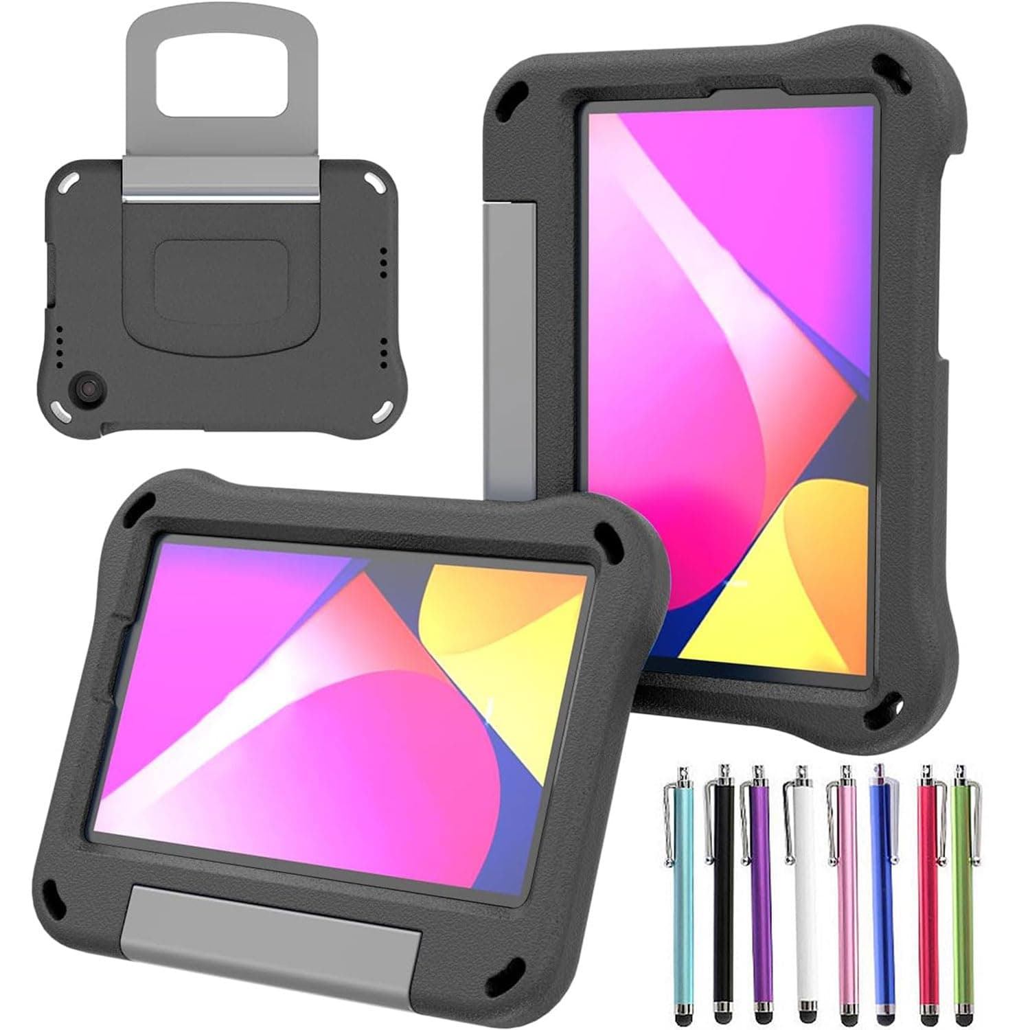 elitegadget Case for TCL Tab 8V/Tab 8 LE/Tab 8 Plus/Tab 8 WiFi/Tab 8 SE (9137W, 9132X, 9138S, 6048E, 91232X1) - Lightweight Protective EVA Kids Kickstand Cover Case + 1 Stylus (Black)