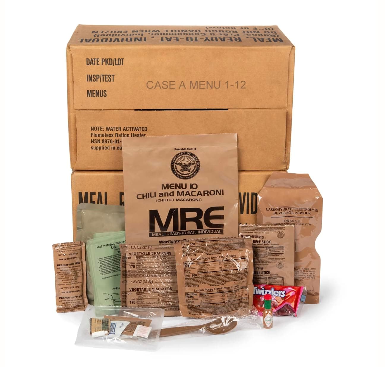 2026 Inspection MRE, U.S. MRE Meals, Emergency Supplies, Emergency Food Supply, Survival Food w/Flameless Heater, Ready Meals (Variety Pack of 24) – (A & B Case Fresh Stock) MREs have 10 Year Shelf Life From Inspection Date