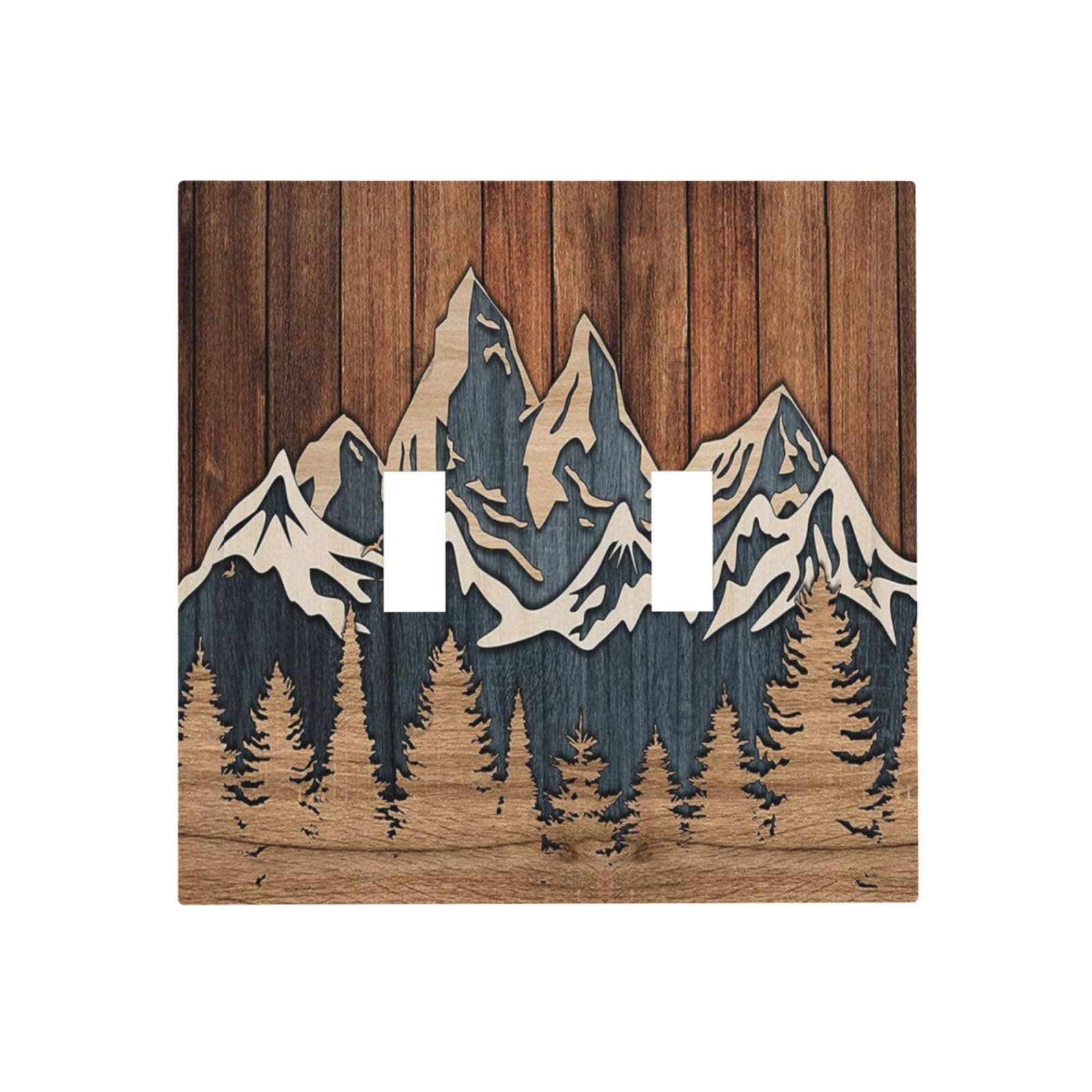 Wood Light Switch Covers Decorative 2 Toggle Mountain Tree Board Double Toggle Wall Plate Dual Decorative Switchplate Electrical Faceplate For Farmhouse Bathroom Bedroom Decor