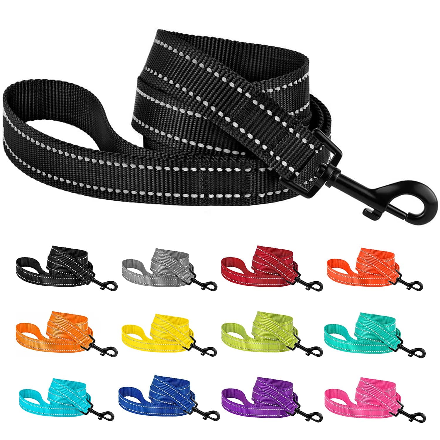CollarDirect Nylon Dog Leash 5ft for Daily Outdoor Walking Running Training Heavy Duty Reflective Pet Leashes for Large, Medium & Small Dogs (L, Black)
