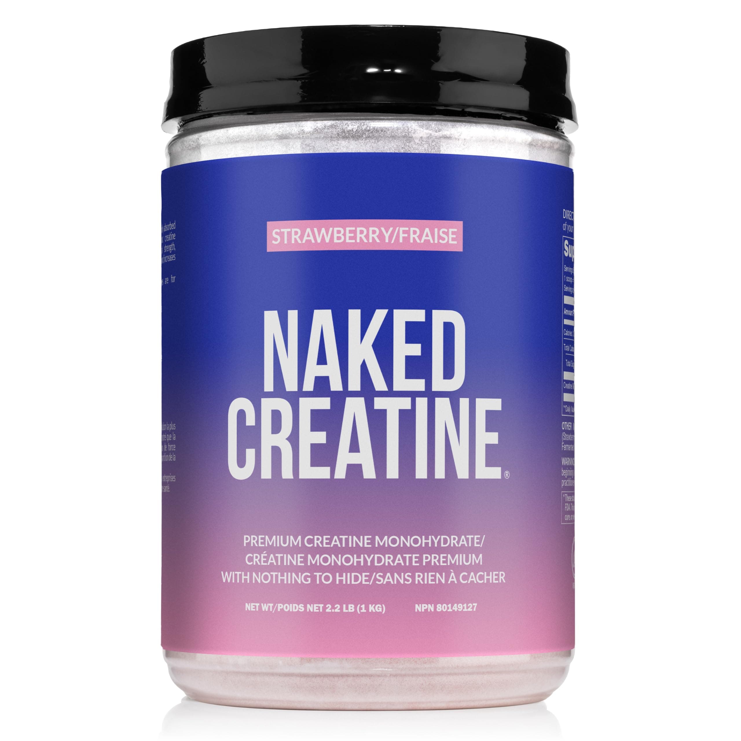 NAKED Creatine - Strawberry Flavored Creatine Monohydrate - Real Strawberry Powder, No Additives, Muscle Growth, Vegan, Non-GMO, Gluten Free, Soy Free - 90 Servings