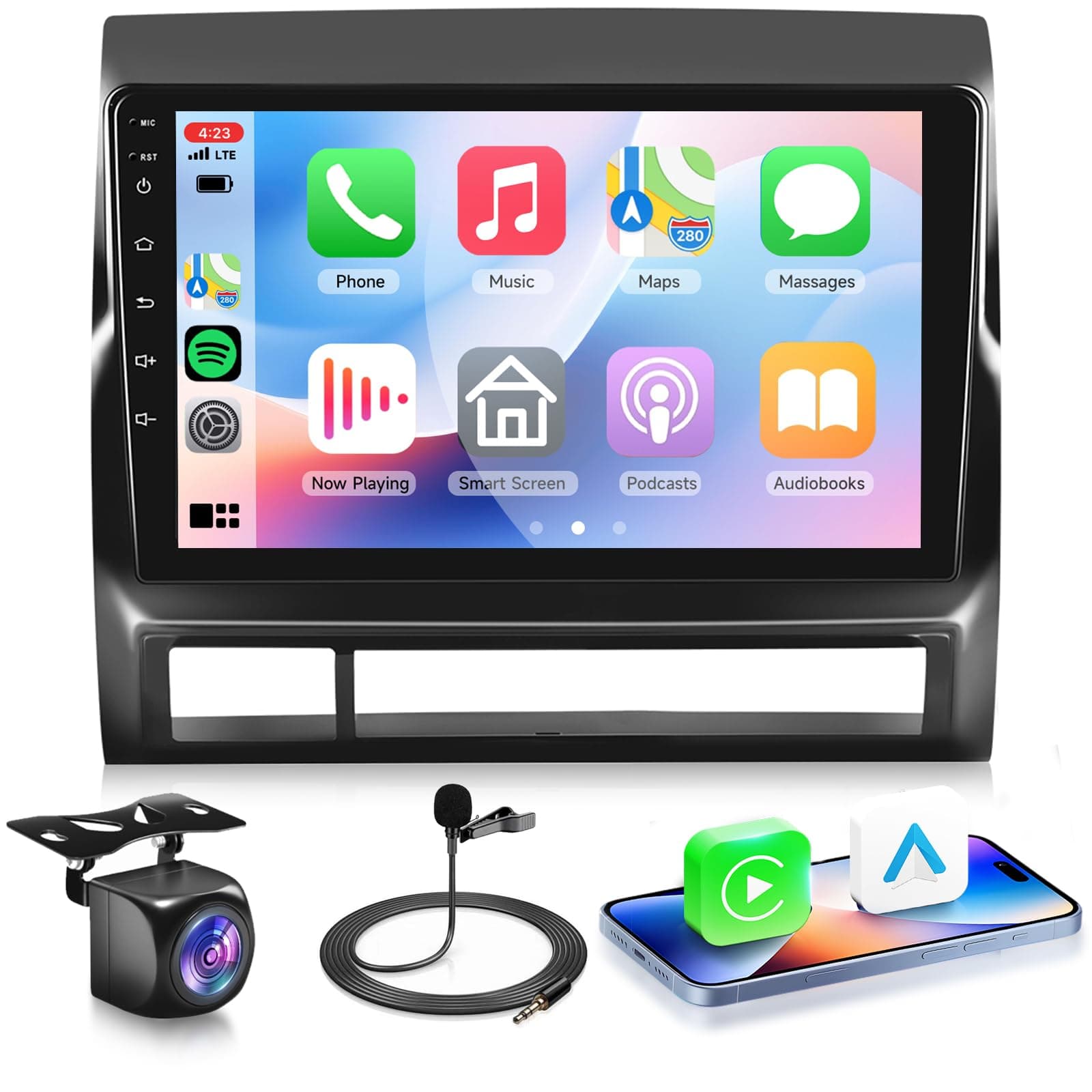 4G+64G Android 15 Car Stereo for Toyota Tacoma 2005-2015 with Wireless Carplay Android Auto, 9 Inch 1280 * 720 Touch Screen GPS, WiFi, Bluetooth 5.0, FM, 32EQ, SWC, Backup Camera