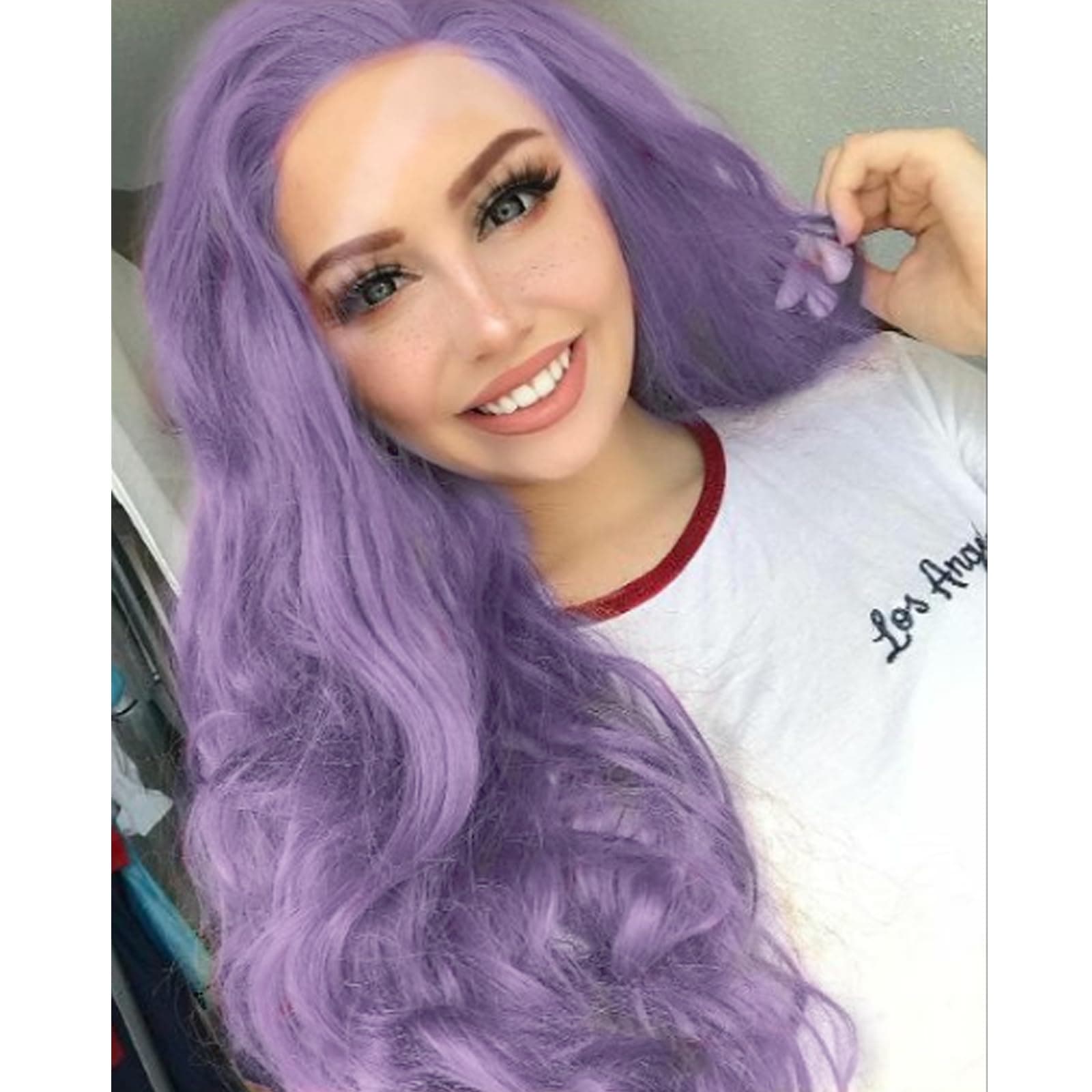 Purple Synthetic Lace Front Wig Long Wavy Lavender Lace Front Wigs Light Purple Curly Wear and Go Glueless Wigs Pre Plucked Pre Cut for Beginners Women Glueless Lace Wig Cosplay Daily Party 24Inch