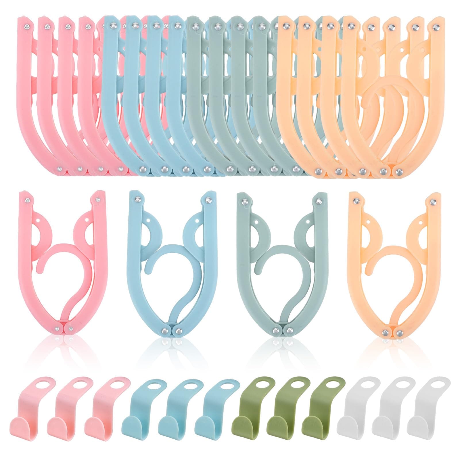 OT-NVWOZR 32PCS Foldable Travel Hangers, 20 Cruise Ship Essentials Folding Hanger with 12 Clothes Hanger Connection Hooks, Plastic Portable Drying Rack for Home Holiday Outdoor Camping