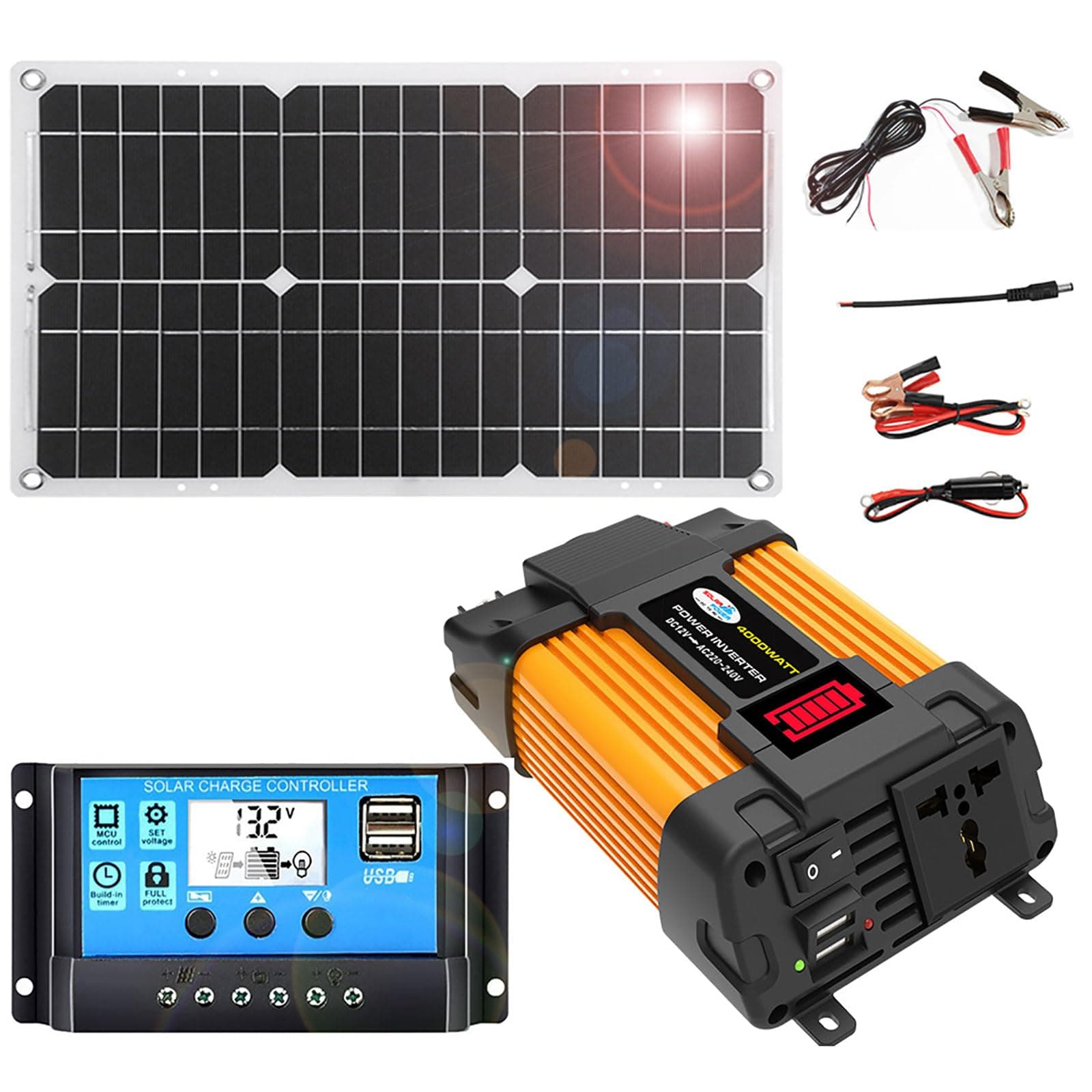 4000W Off-Grid Solar Panel Kit with 18W Monocrystalline Panel, 30A Charge Controller(220V)