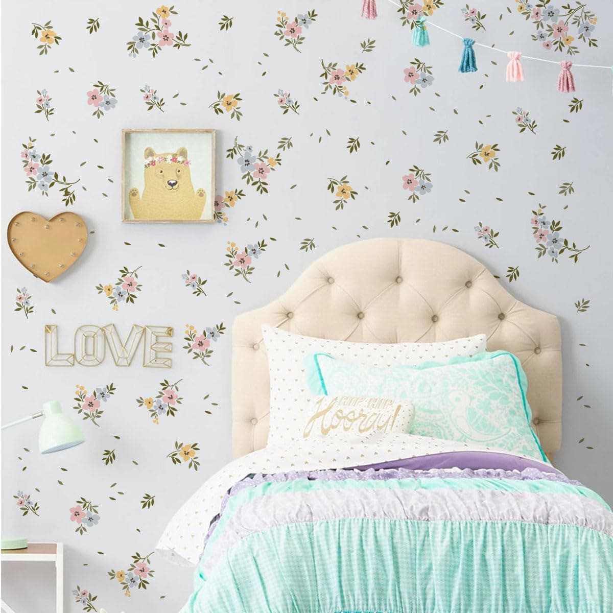 Colorful Small Flower Wall Decals Leaf Wall Stickers Floral Decor for Girls Bedroom Baby Nursery Kids Room Wall Decor